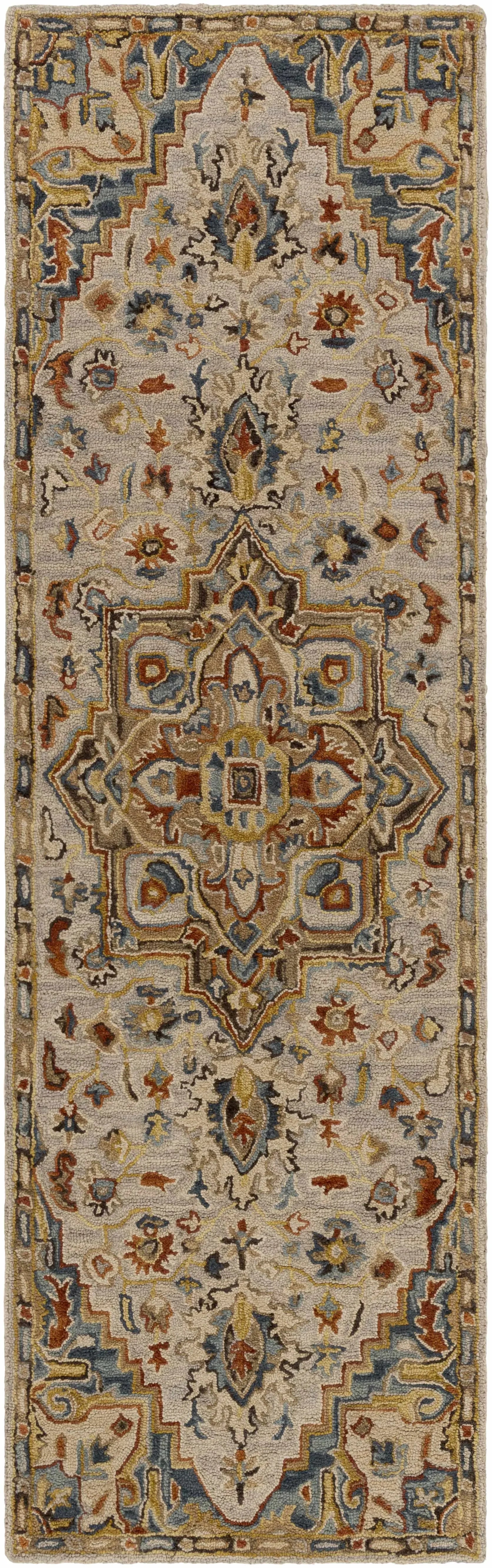 Birtley Wool Area Rug in Camel and Blue