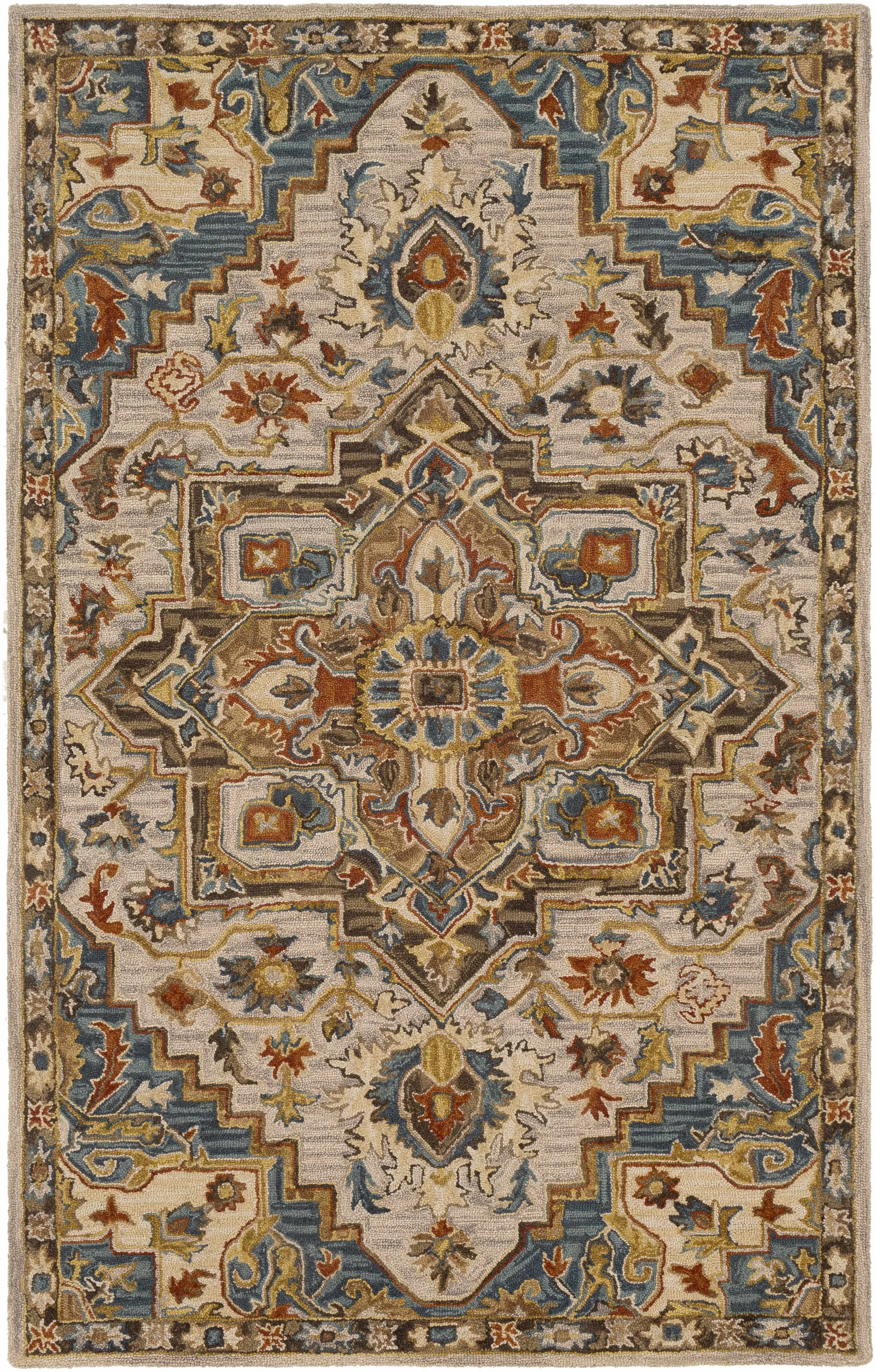 Birtley Wool Area Rug in Camel and Blue