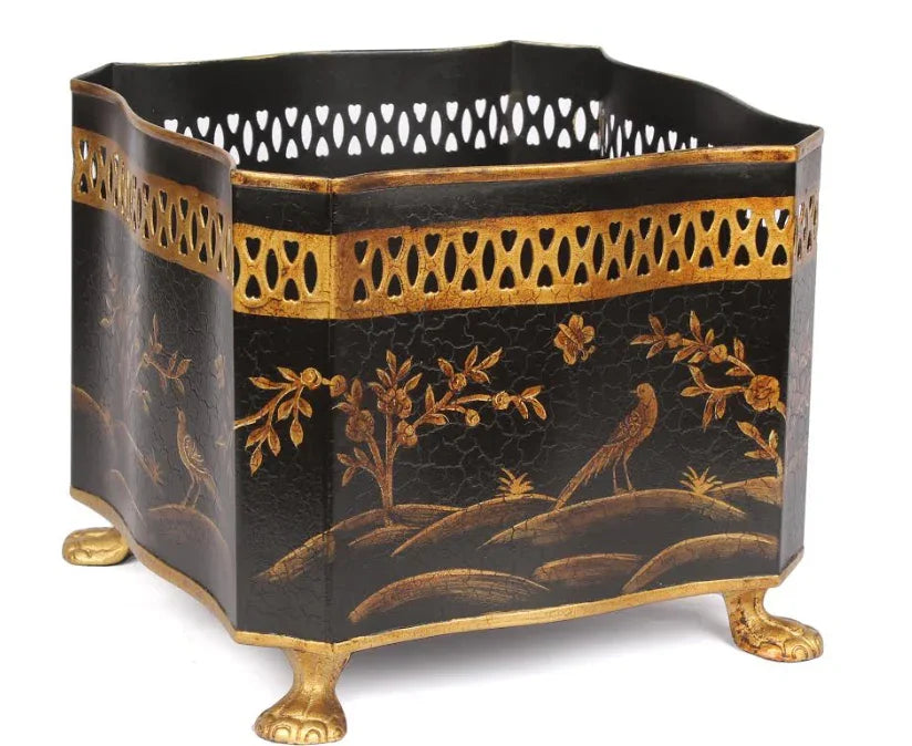 Black & Gold Square Footed Planter - The Mayfair Hall