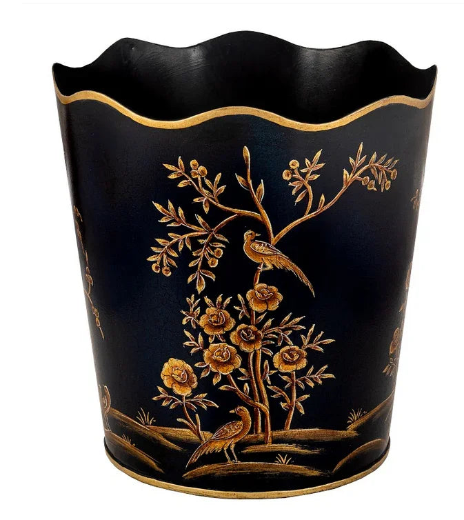 Black & Gold Scalloped Wastepaper Basket - The Mayfair Hall