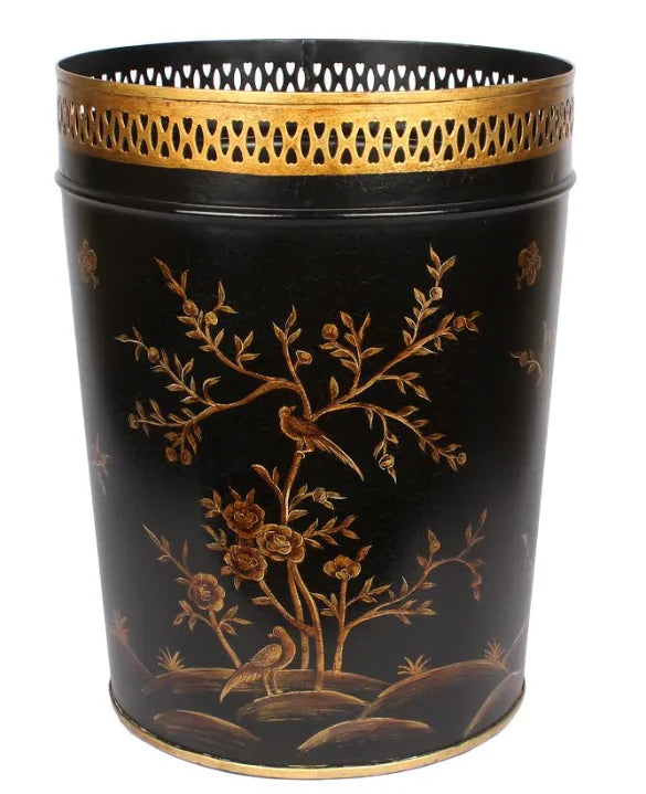 Black & Gold Round Pierced Wastepaper Basket