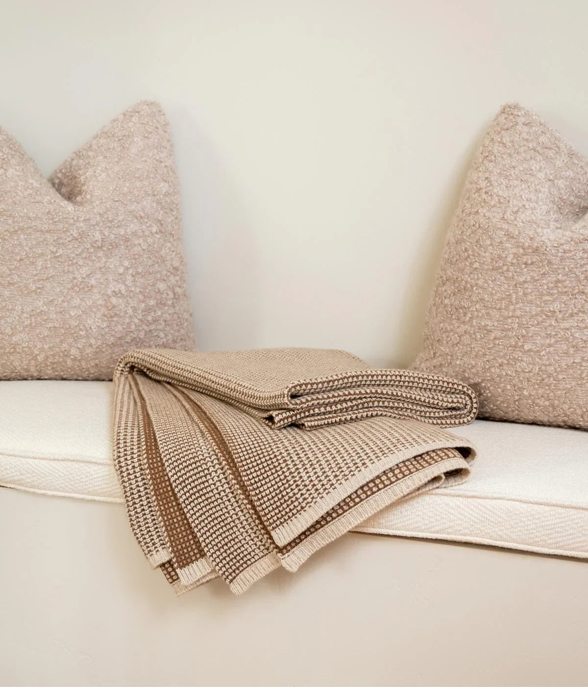 Linen and Cognac Waffle Knit Cashmere Throw