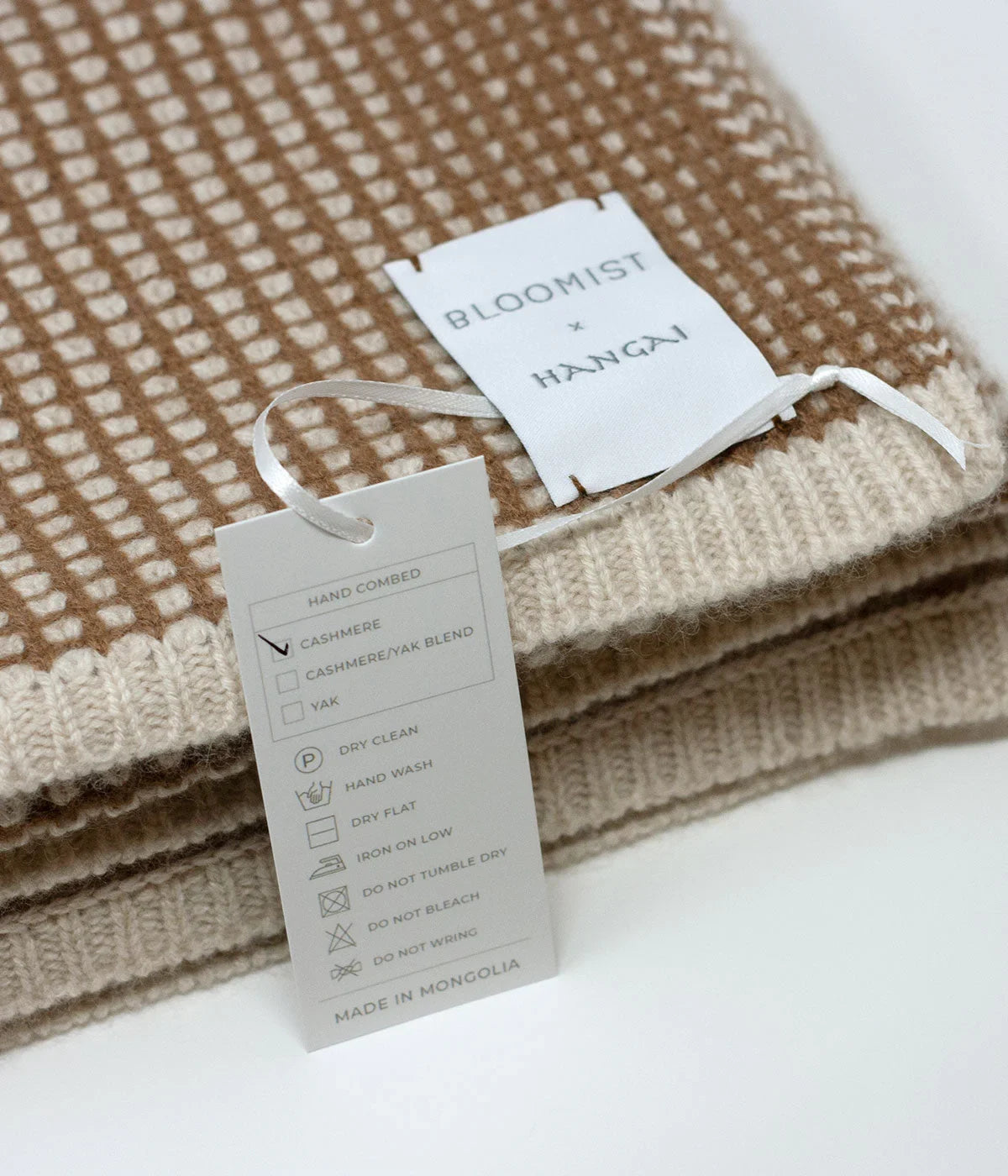 Linen and Cognac Waffle Knit Cashmere Throw