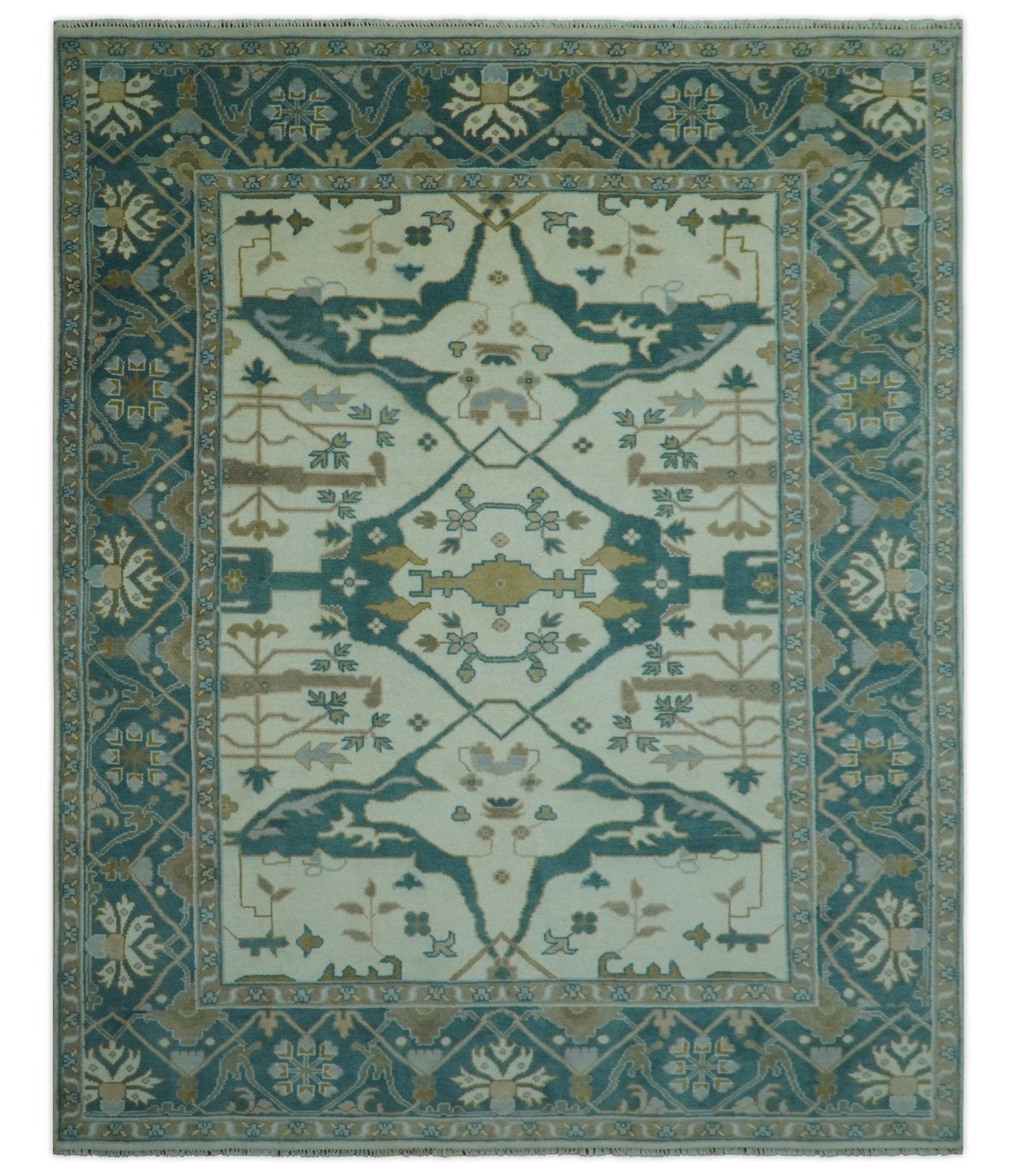 Blue And Beige Traditional Oushak Hand Knotted Custom Made wool rug