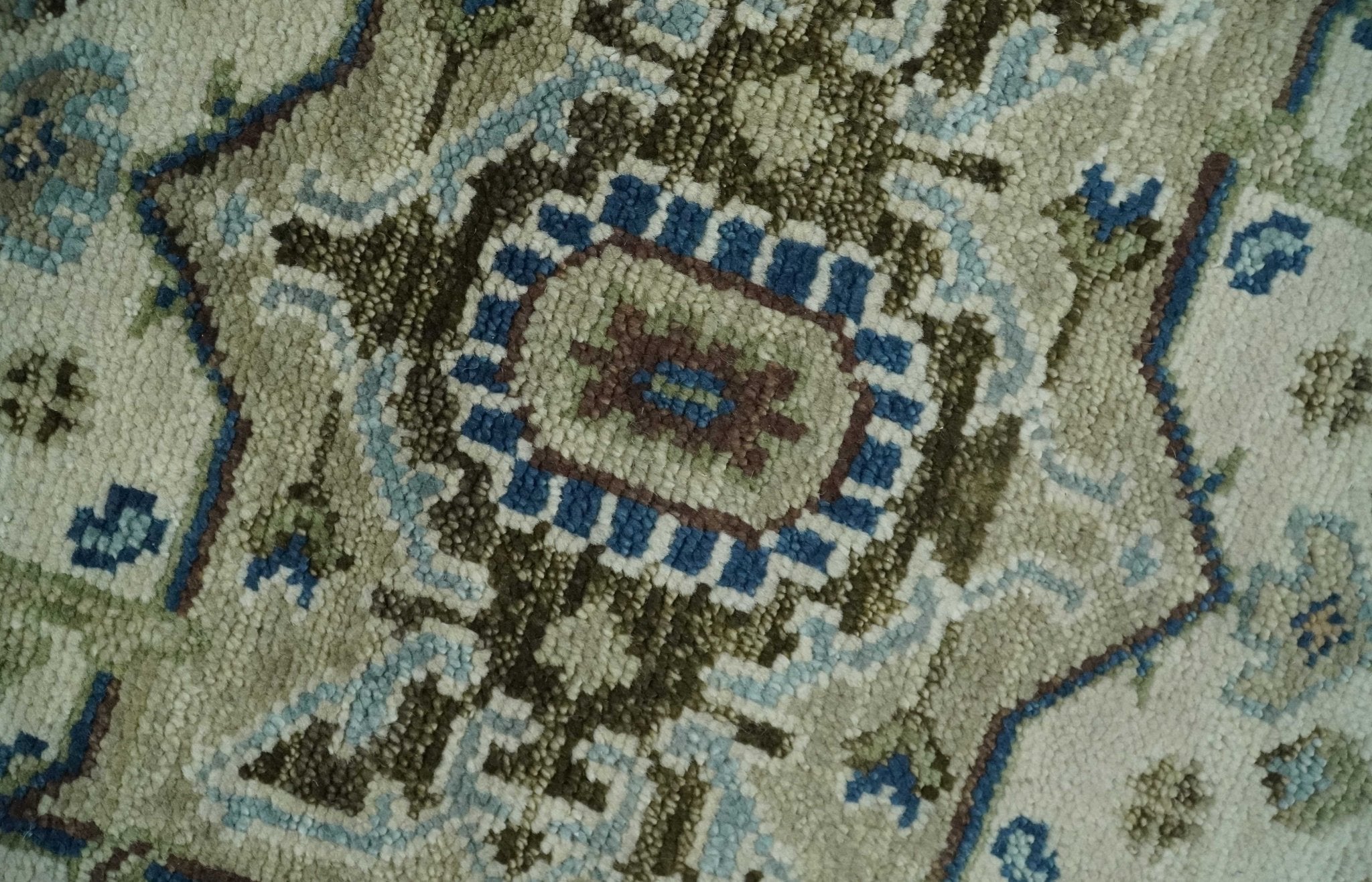 Blue and Ivory Hand Knotted Antique 5x8, 6x9, 8x10, 9x12, 10x14 and 12x15 Brown Traditional Heriz Serapi Wool Rug | TRDCP868 - The Rug Decor