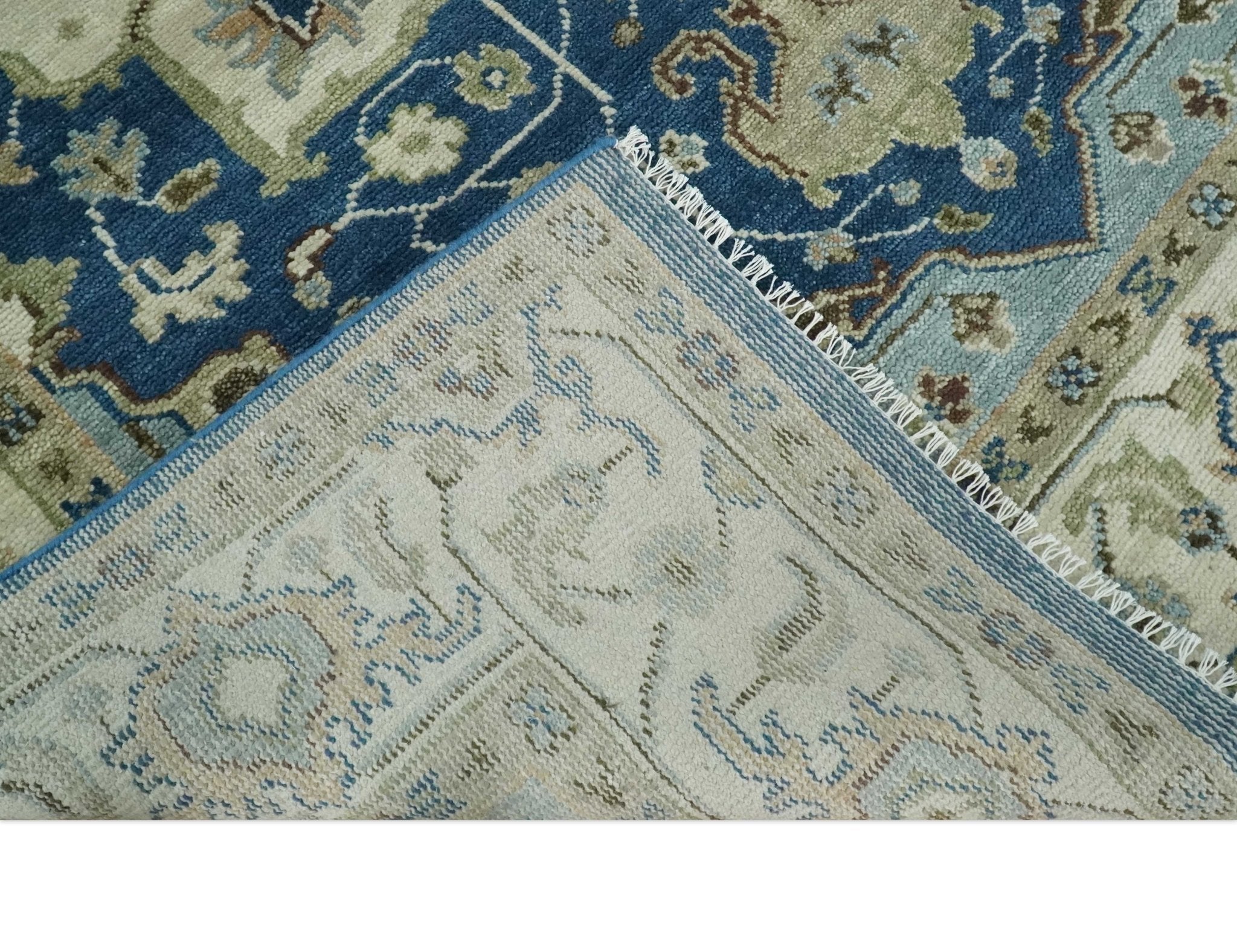 Blue and Ivory Hand Knotted Antique 5x8, 6x9, 8x10, 9x12, 10x14 and 12x15 Brown Traditional Heriz Serapi Wool Rug | TRDCP868 - The Rug Decor