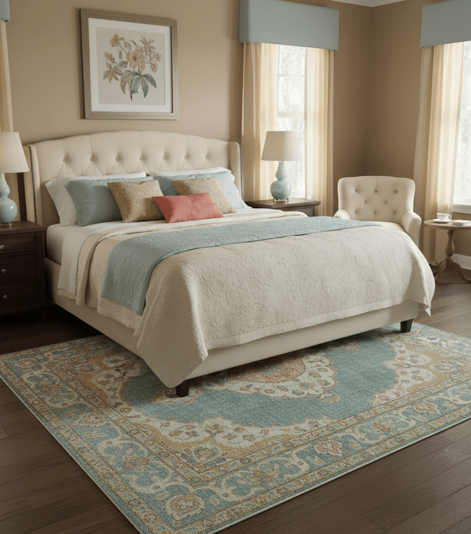 Blue And Peach Traditional Turkish Design Hand Knotted 8x10 Wool Area Rug