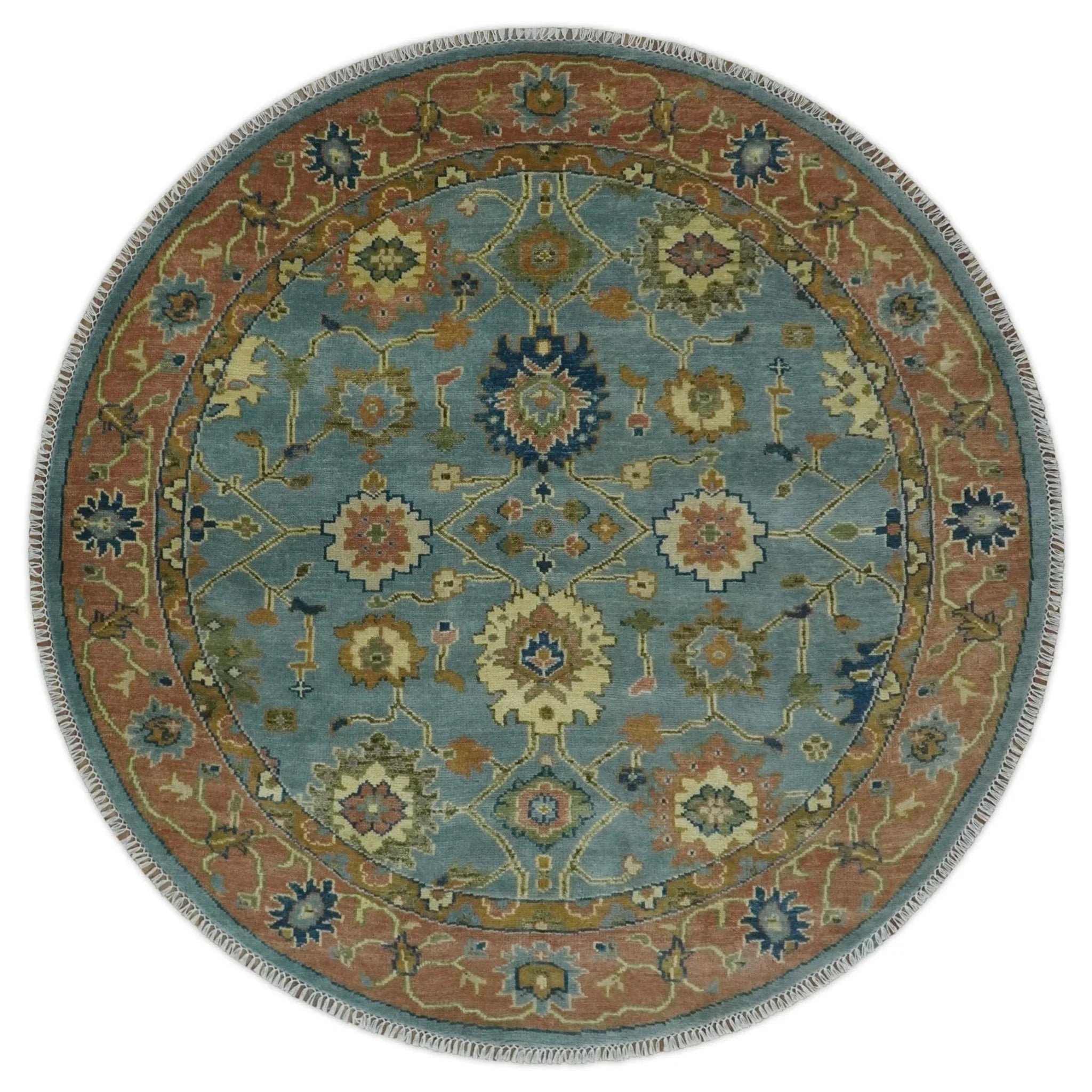 Blue and Rust Antique Traditional Oushak Area Rug - The Mayfair Hall