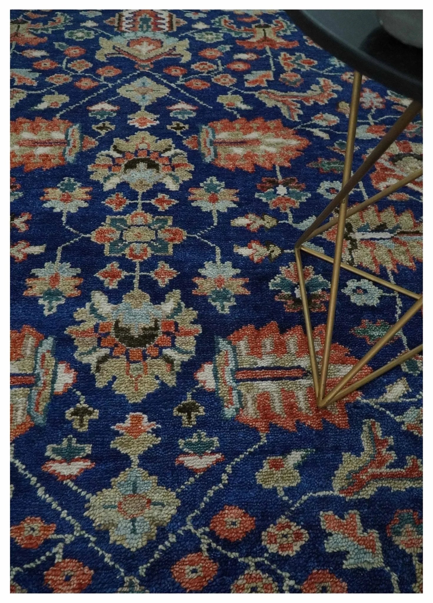 Blue and Rust Turkish Design Traditional Serapi Hand Knotted Wool Area Rug - The Rug Decor