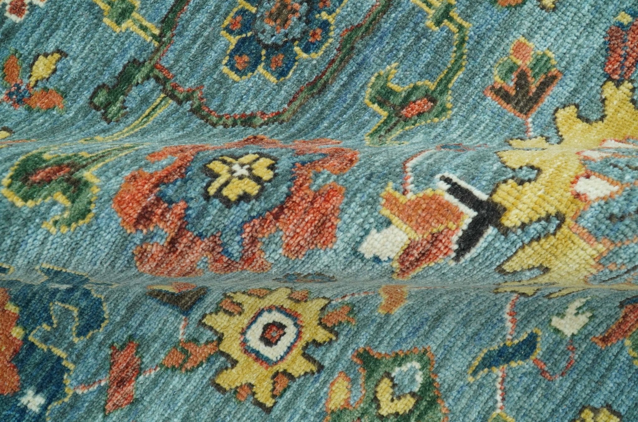 Blue, Green And Rust Traditional Turkish knot fine Hand knotted Wool Area Rug