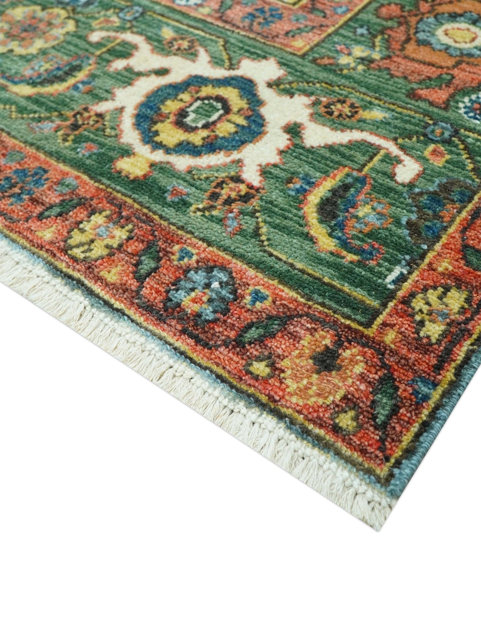 Blue, Green And Rust Traditional Turkish knot fine Hand knotted Wool Area Rug