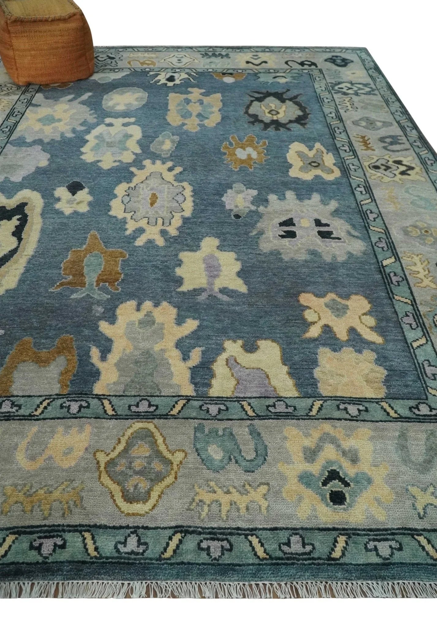 Blue, Silver and Beige Hand knotted Traditional Oushak Multi Size Wool Area Rug - The Mayfair Hall