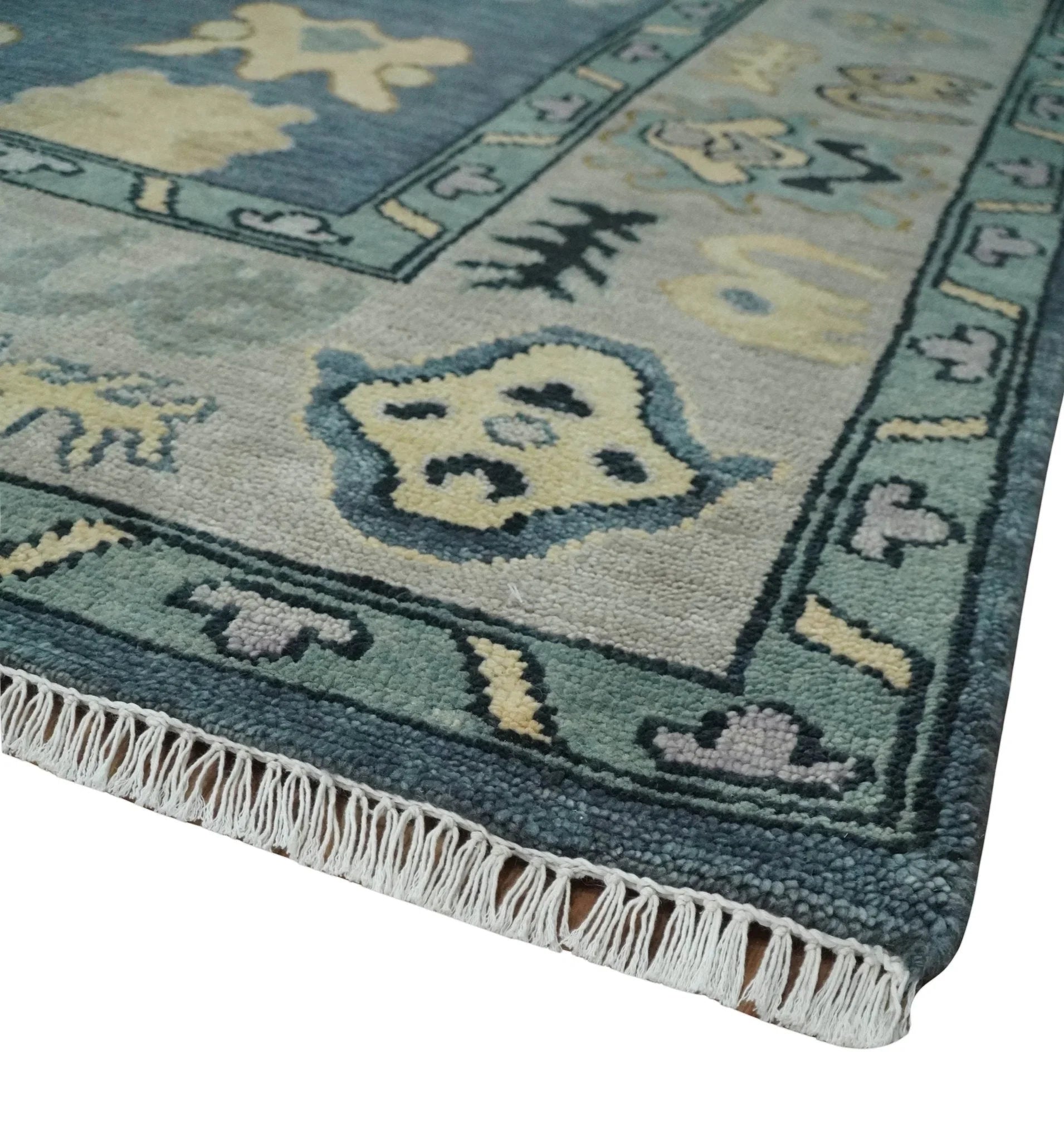 Blue, Silver and Beige Hand knotted Traditional Oushak Multi Size Wool Area Rug - The Mayfair Hall