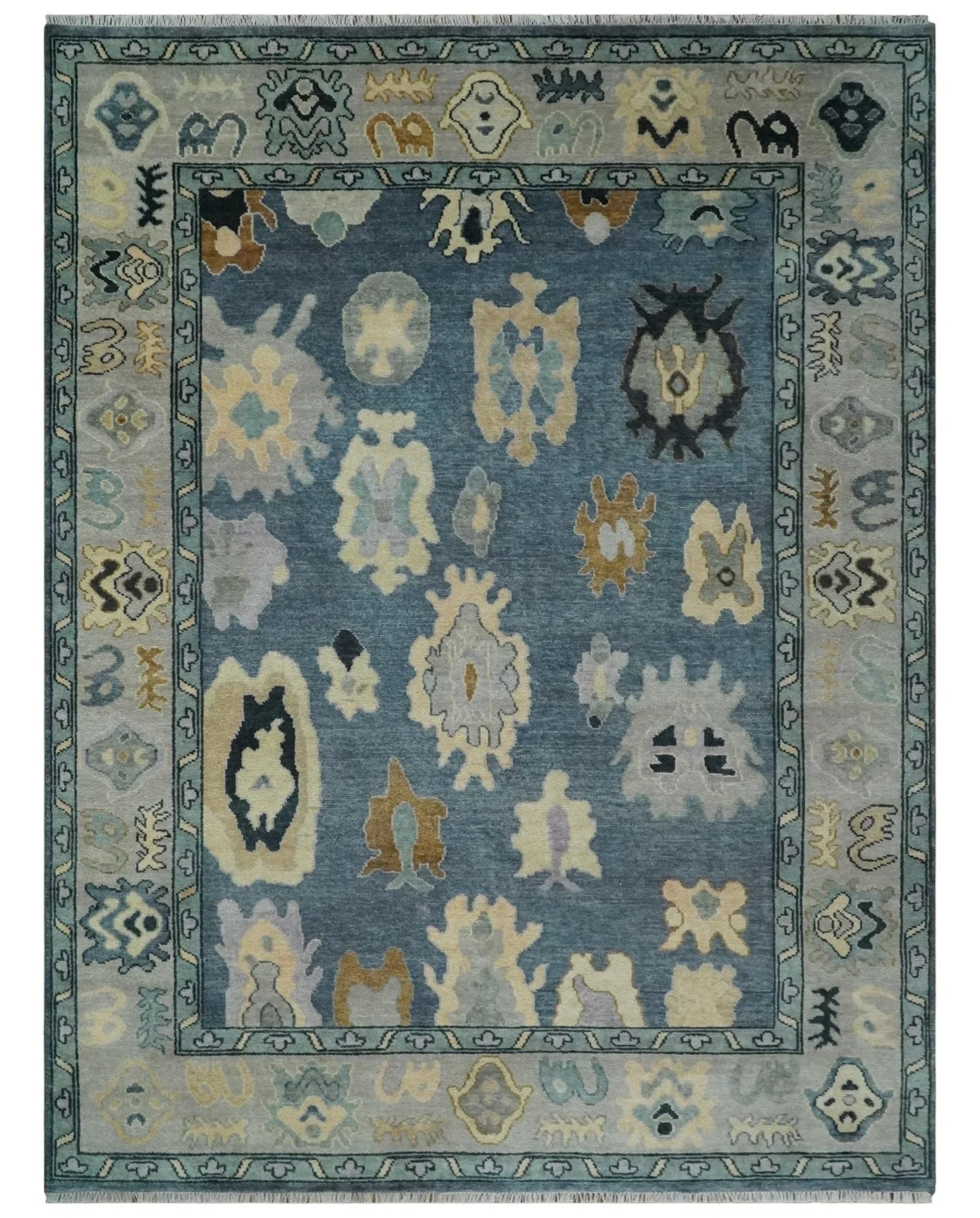 Blue, Silver and Beige Hand knotted Traditional Oushak Multi Size Wool Area Rug - The Mayfair Hall