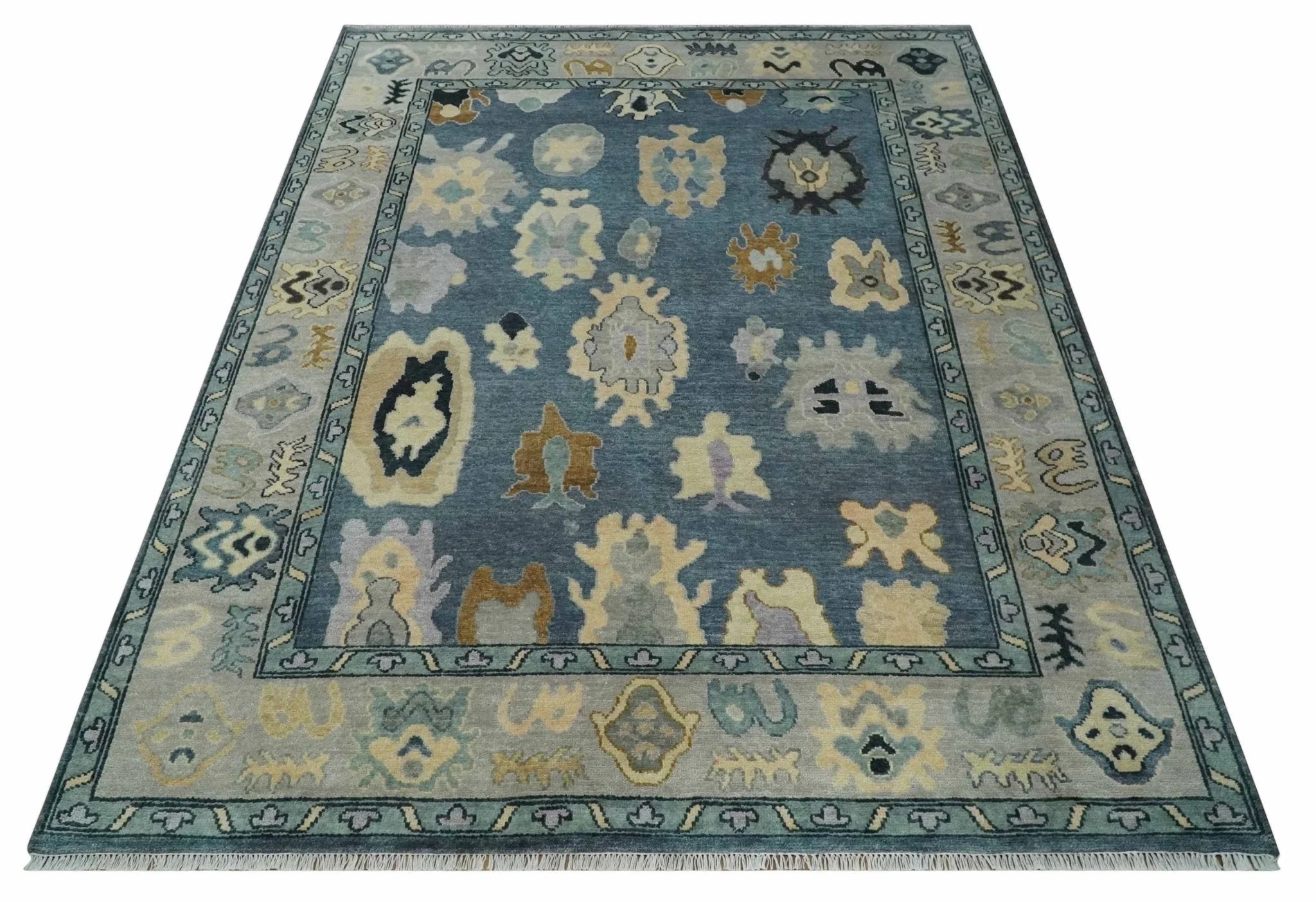 Blue, Silver and Beige Hand knotted Traditional Oushak Multi Size Wool Area Rug - The Mayfair Hall