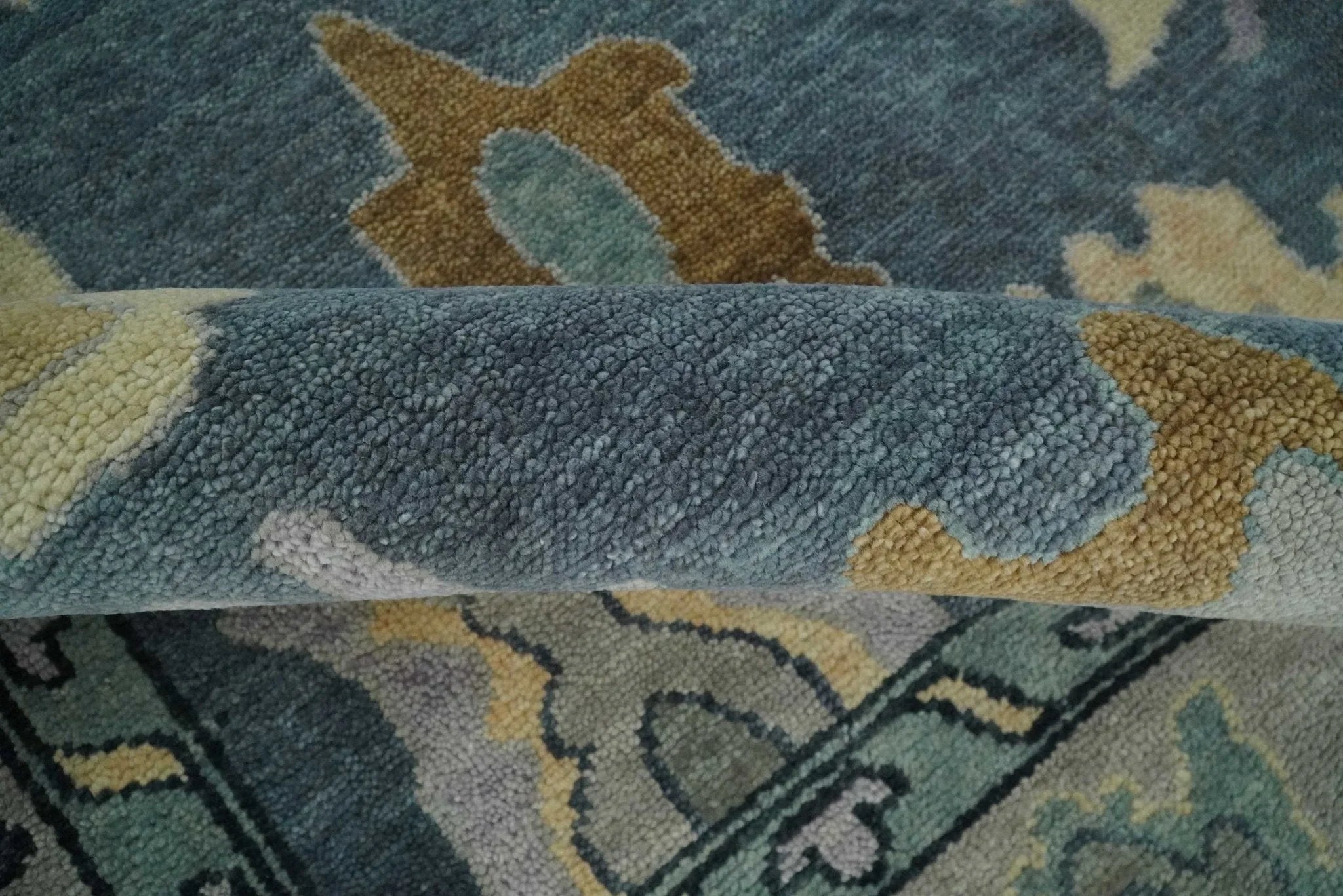 Blue, Silver and Beige Hand knotted Traditional Oushak Multi Size Wool Area Rug - The Mayfair Hall