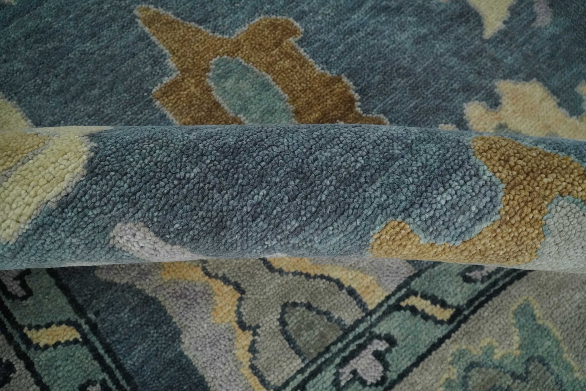 Blue, Silver and Beige Hand knotted Traditional Oushak Multi Size Wool Area Rug