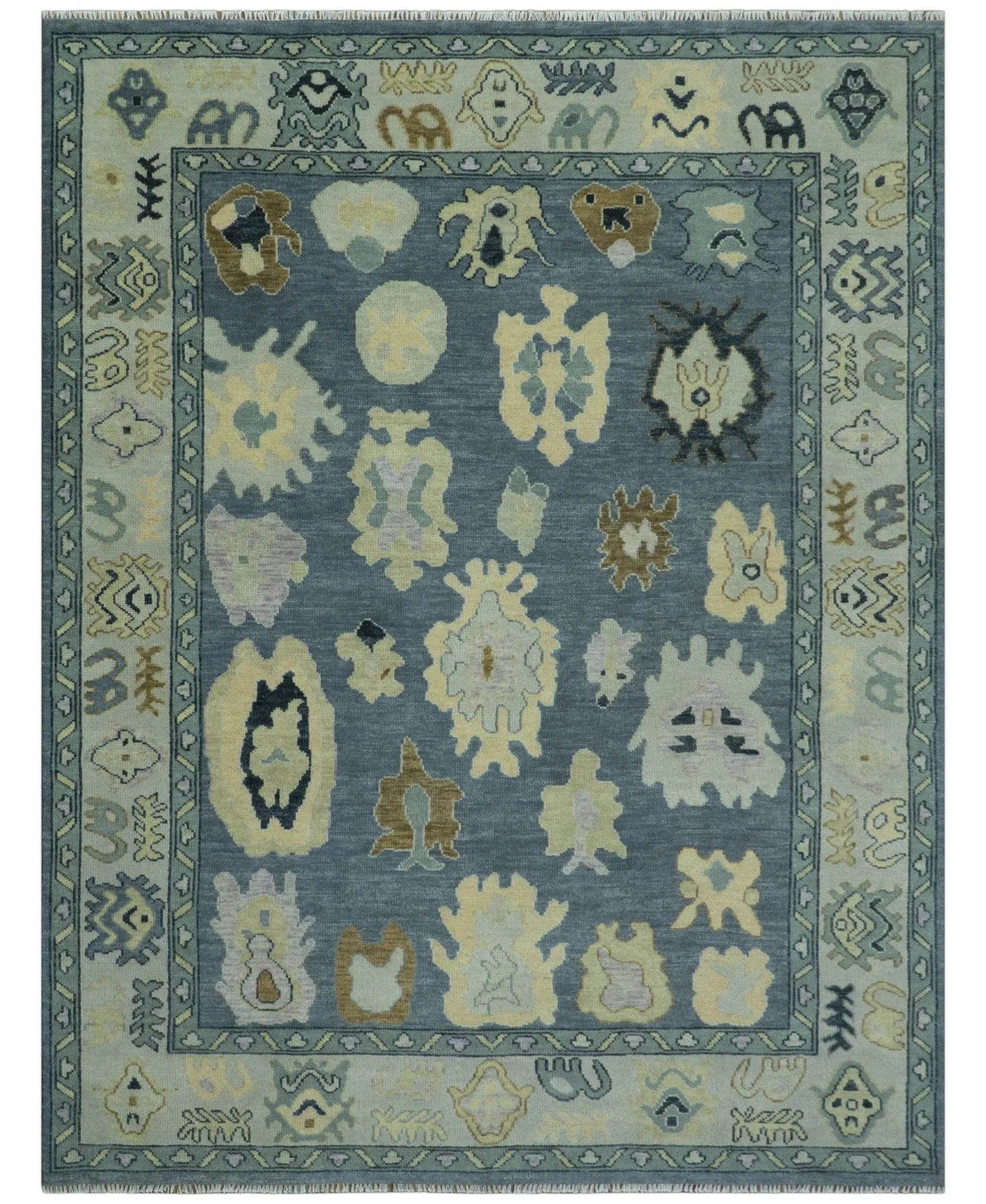 Blue, Silver and Beige Hand knotted Traditional Oushak Multi Size Wool Area Rug - The Mayfair Hall
