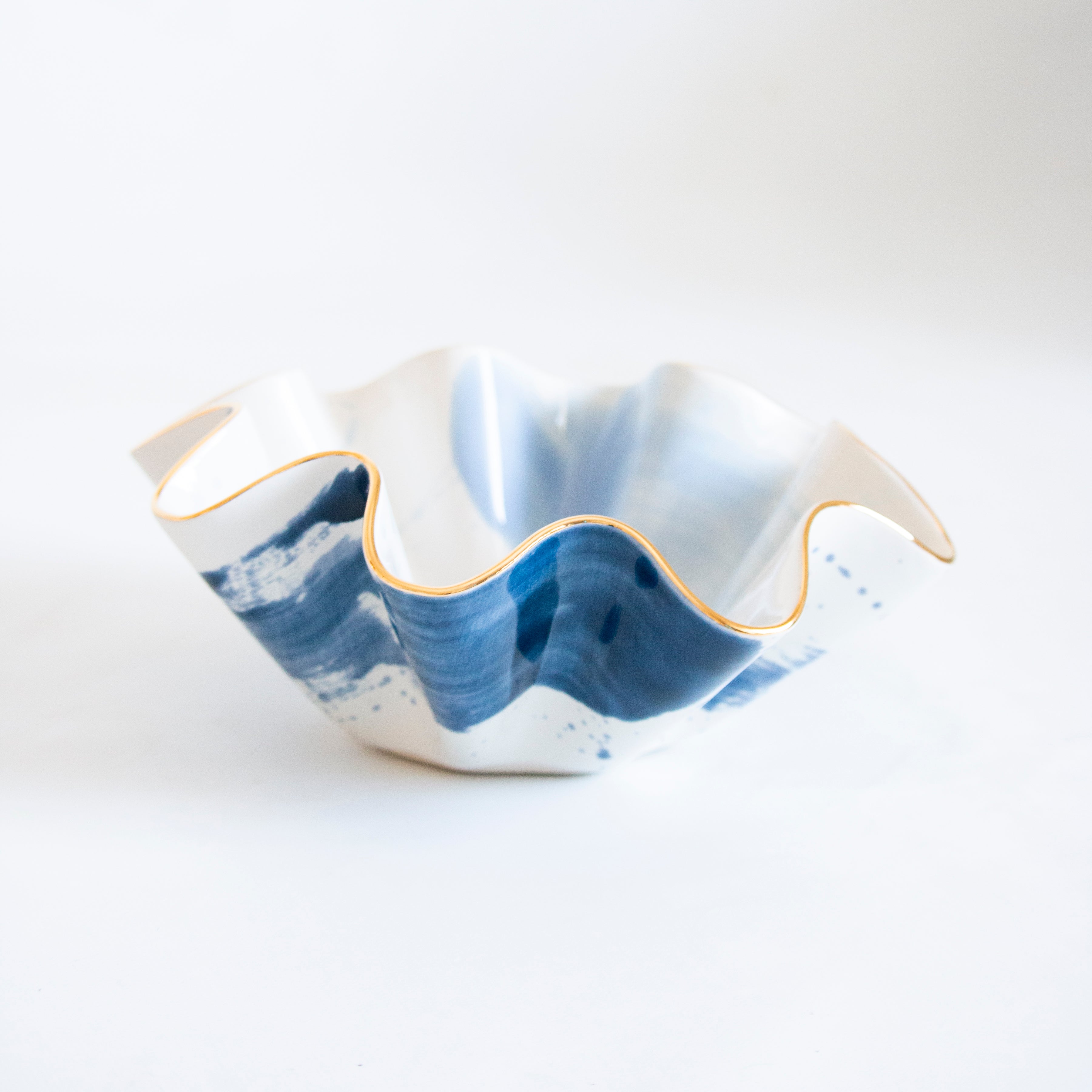 Bijou Blue Watercolor Wavy Bowl
