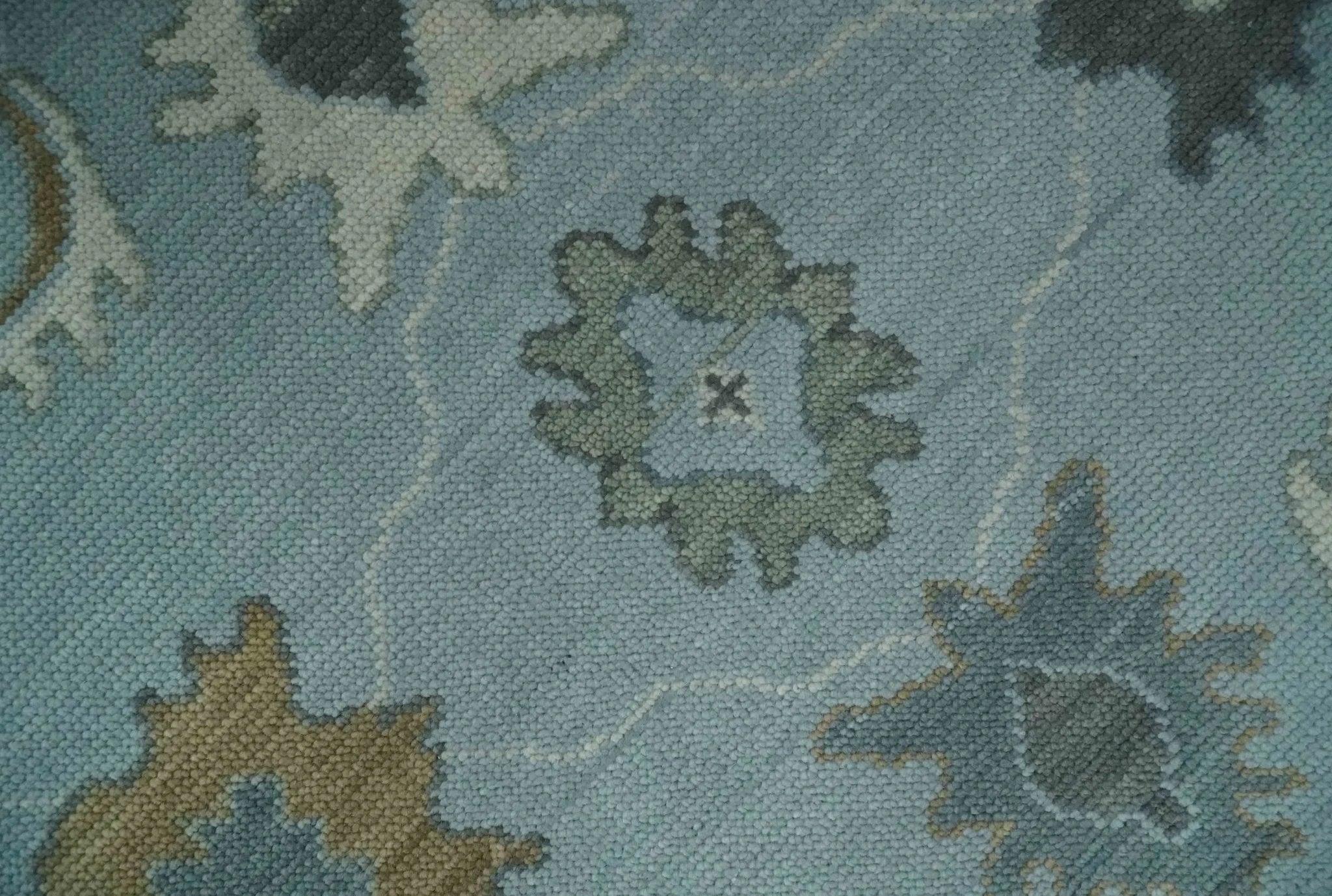 Bluish Gray and Aqua Hand knotted Oriental Oushak Custom Made wool Area Rug - The Rug Decor