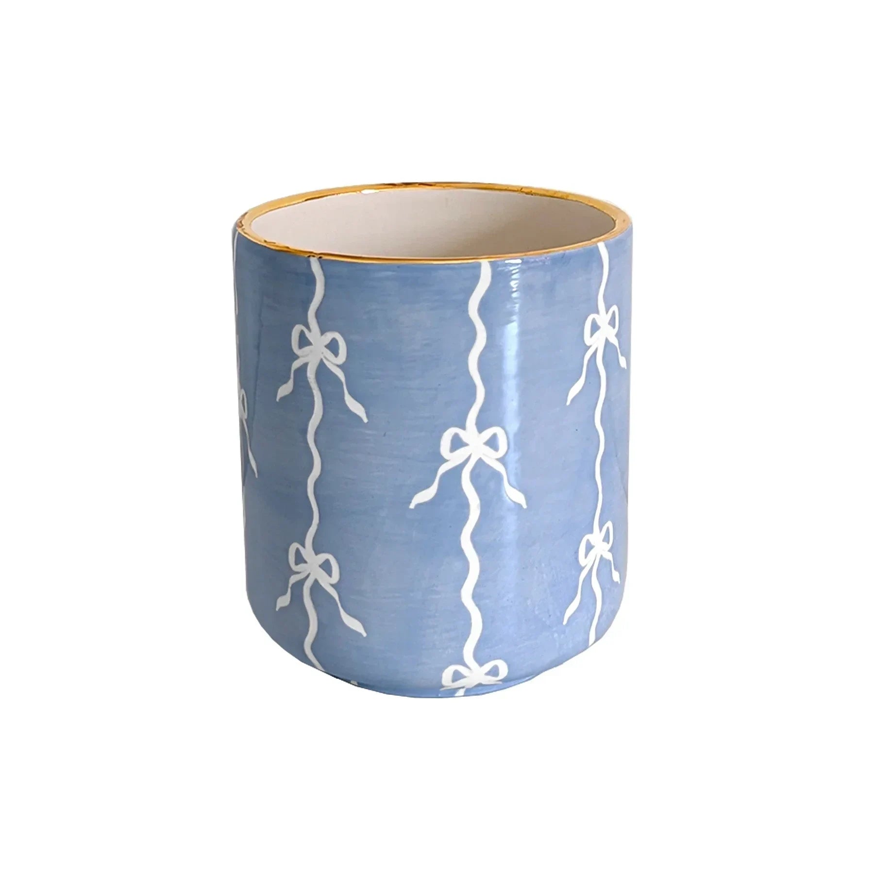 Bow Stripe Vase with 22K Gold Accent - The Mayfair Hall