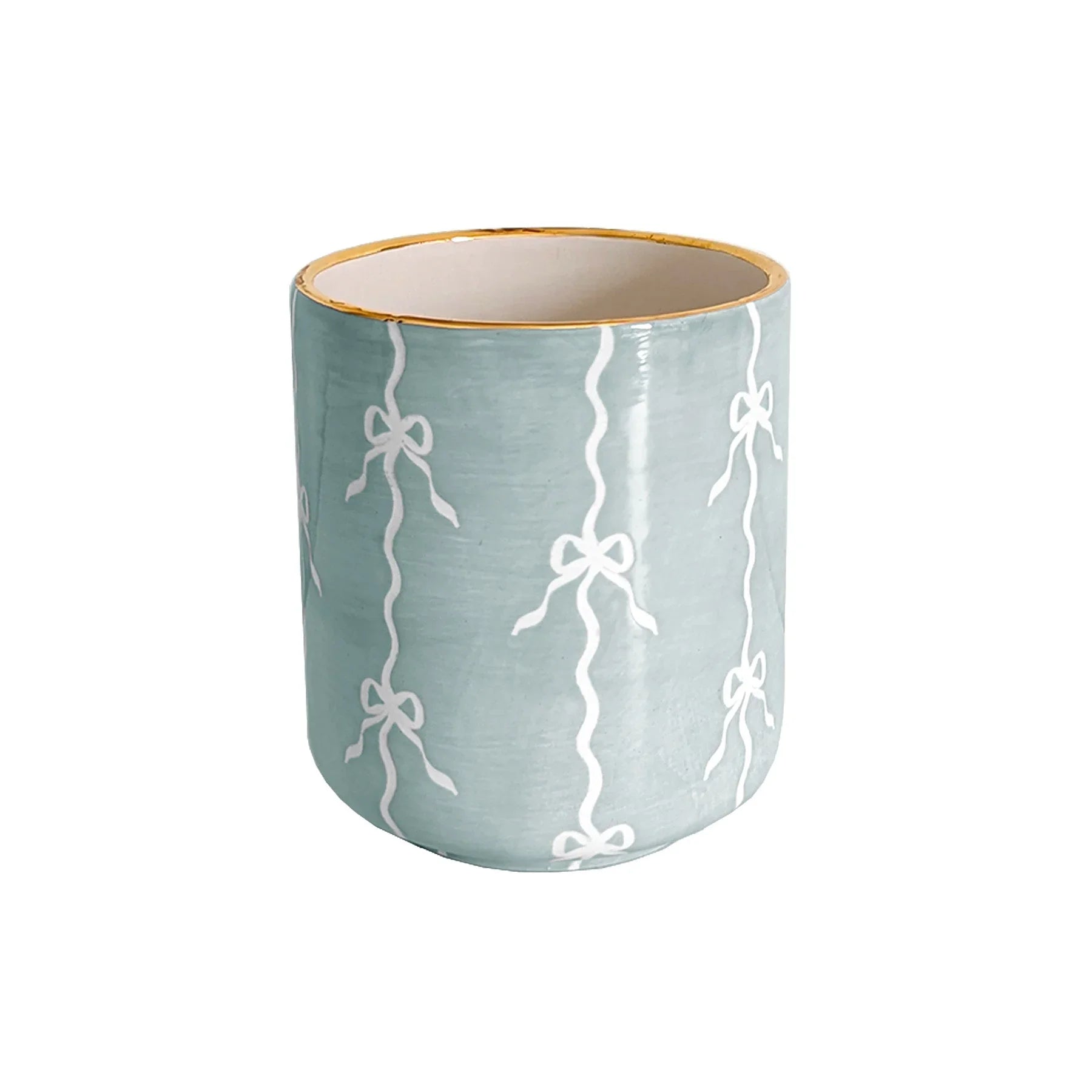 Bow Stripe Vase with 22K Gold Accent - The Mayfair Hall