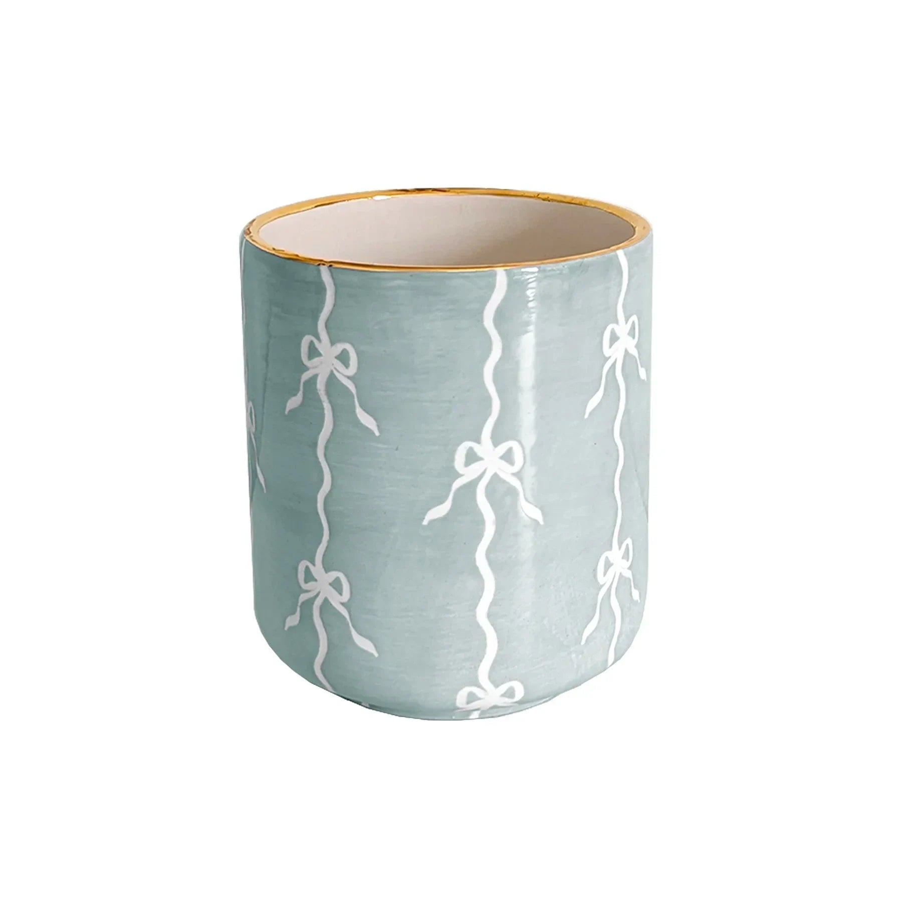 Bow Stripe Vase with 22K Gold Accent - The Mayfair Hall