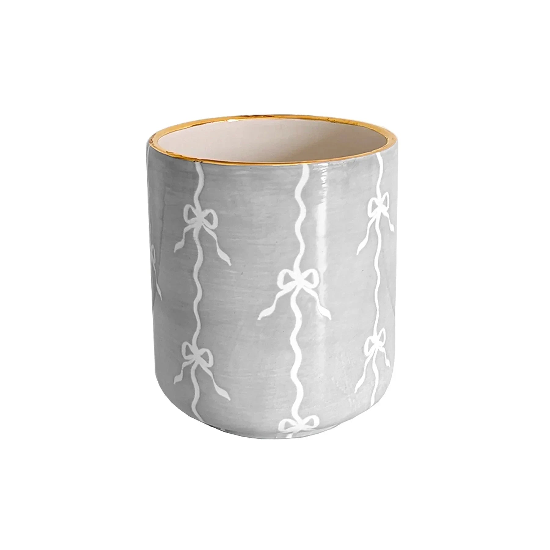 Bow Stripe Vase with 22K Gold Accent - The Mayfair Hall