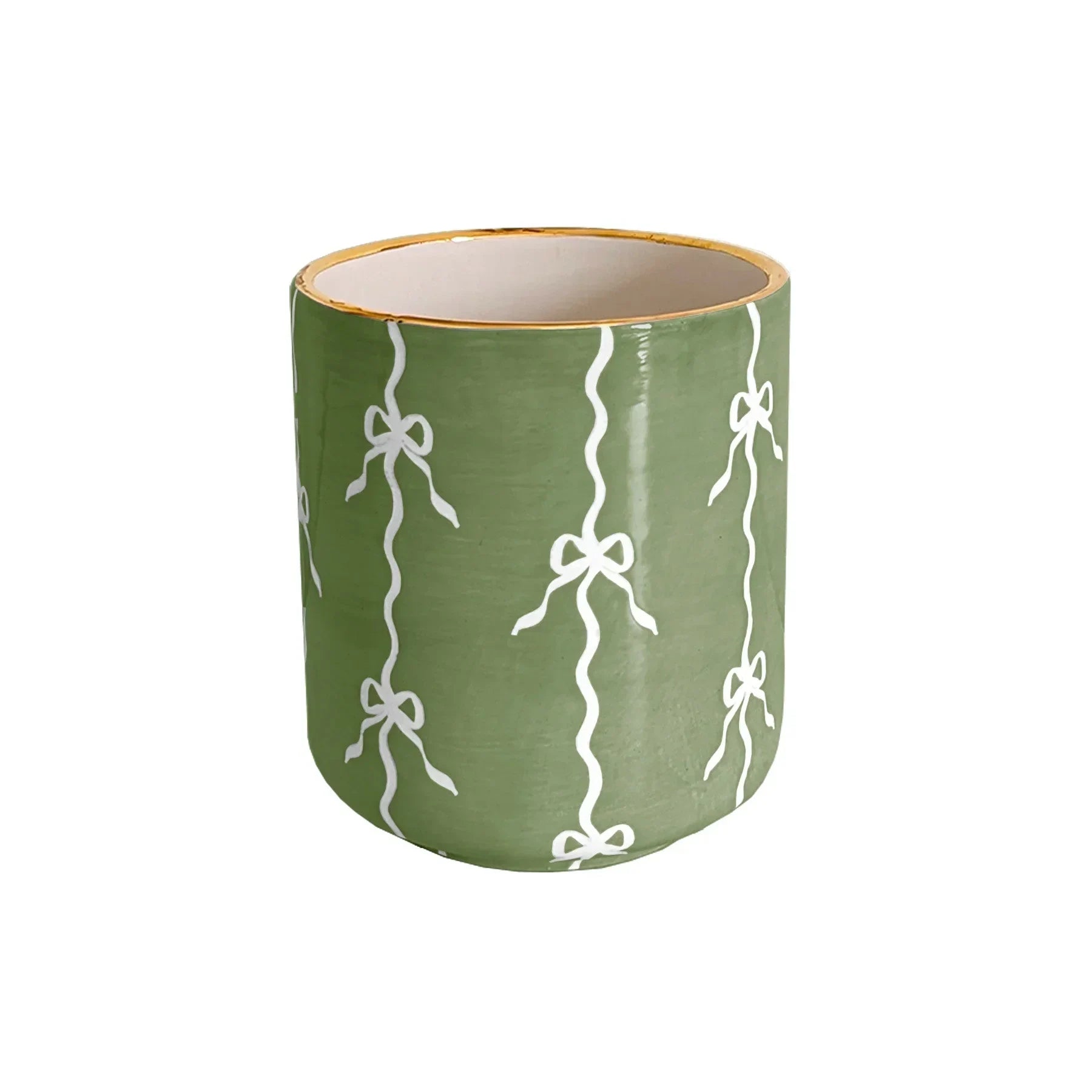 Bow Stripe Vase with 22K Gold Accent - The Mayfair Hall