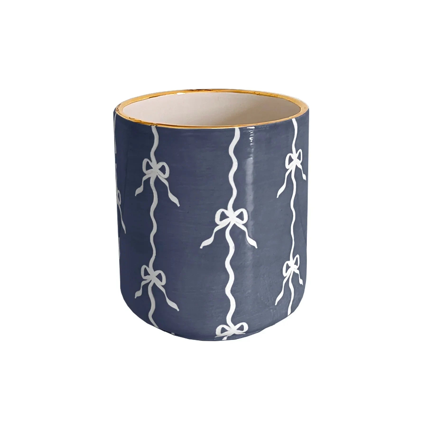 Bow Stripe Vase with 22K Gold Accent - The Mayfair Hall