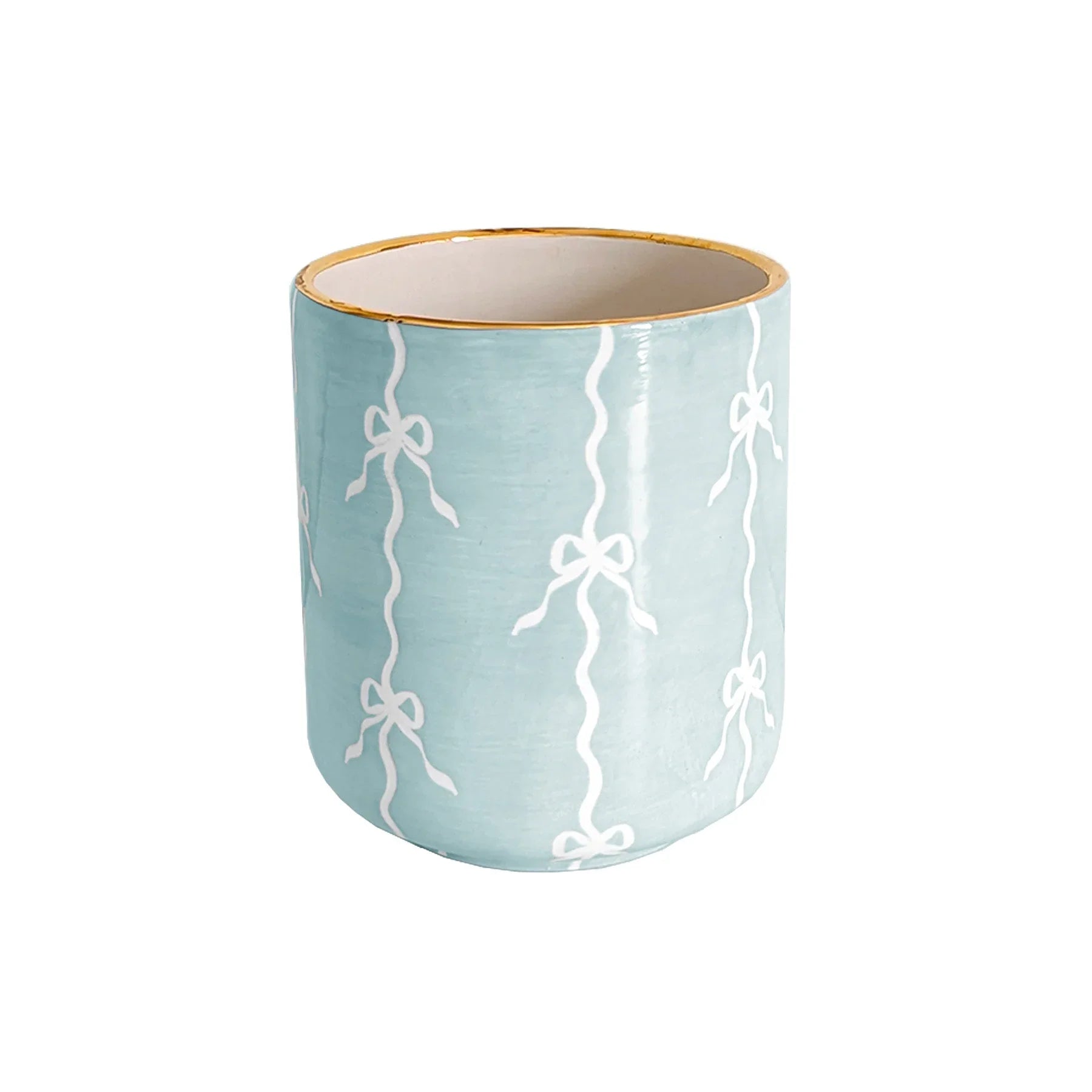 Bow Stripe Vase with 22K Gold Accent - The Mayfair Hall