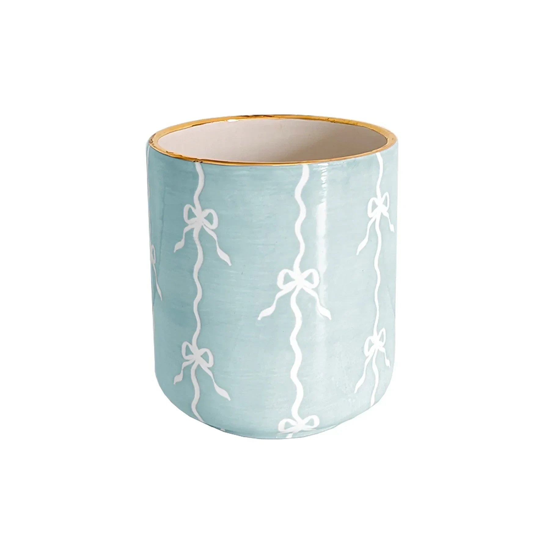 Bow Stripe Vase with 22K Gold Accent - The Mayfair Hall