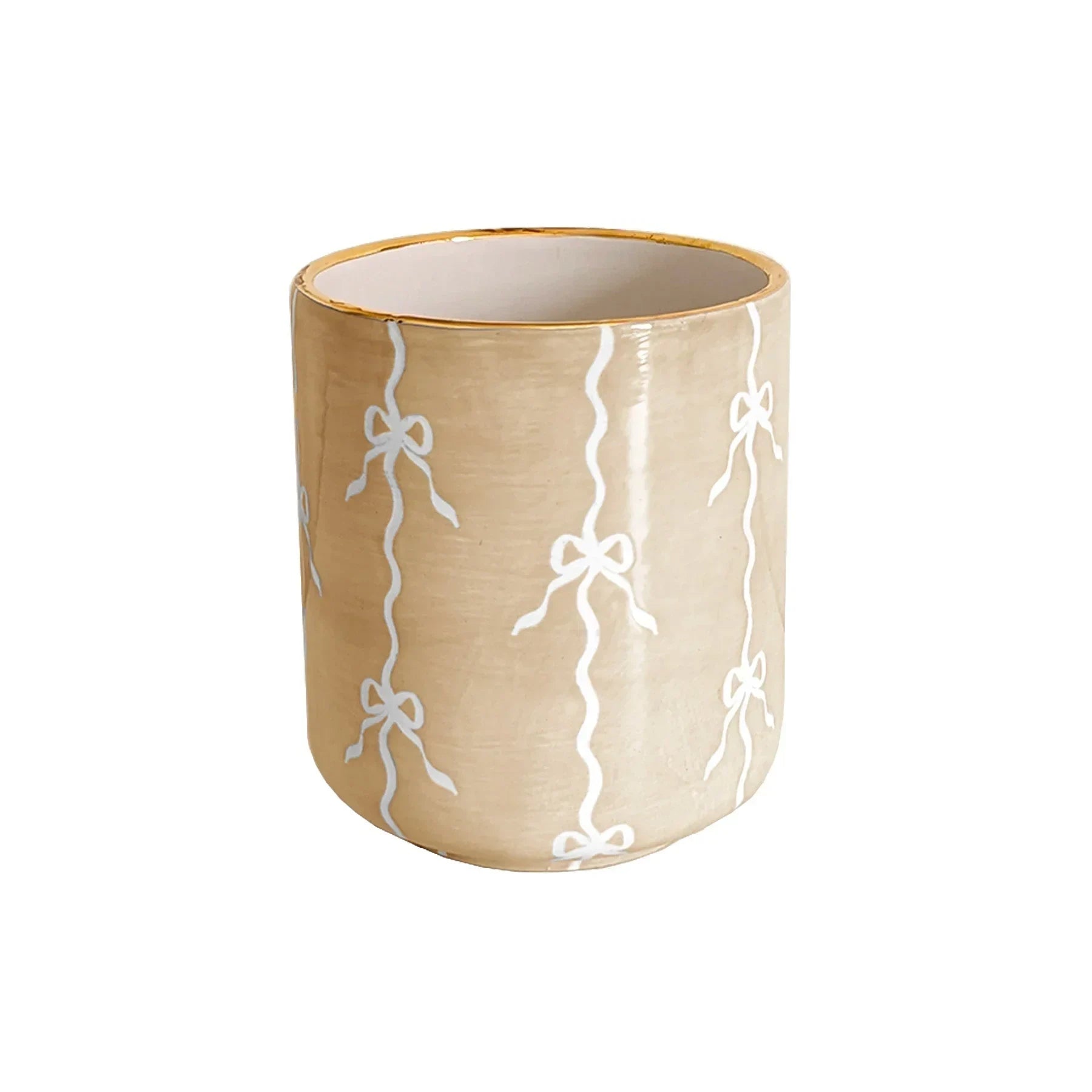 Bow Stripe Vase with 22K Gold Accent - The Mayfair Hall