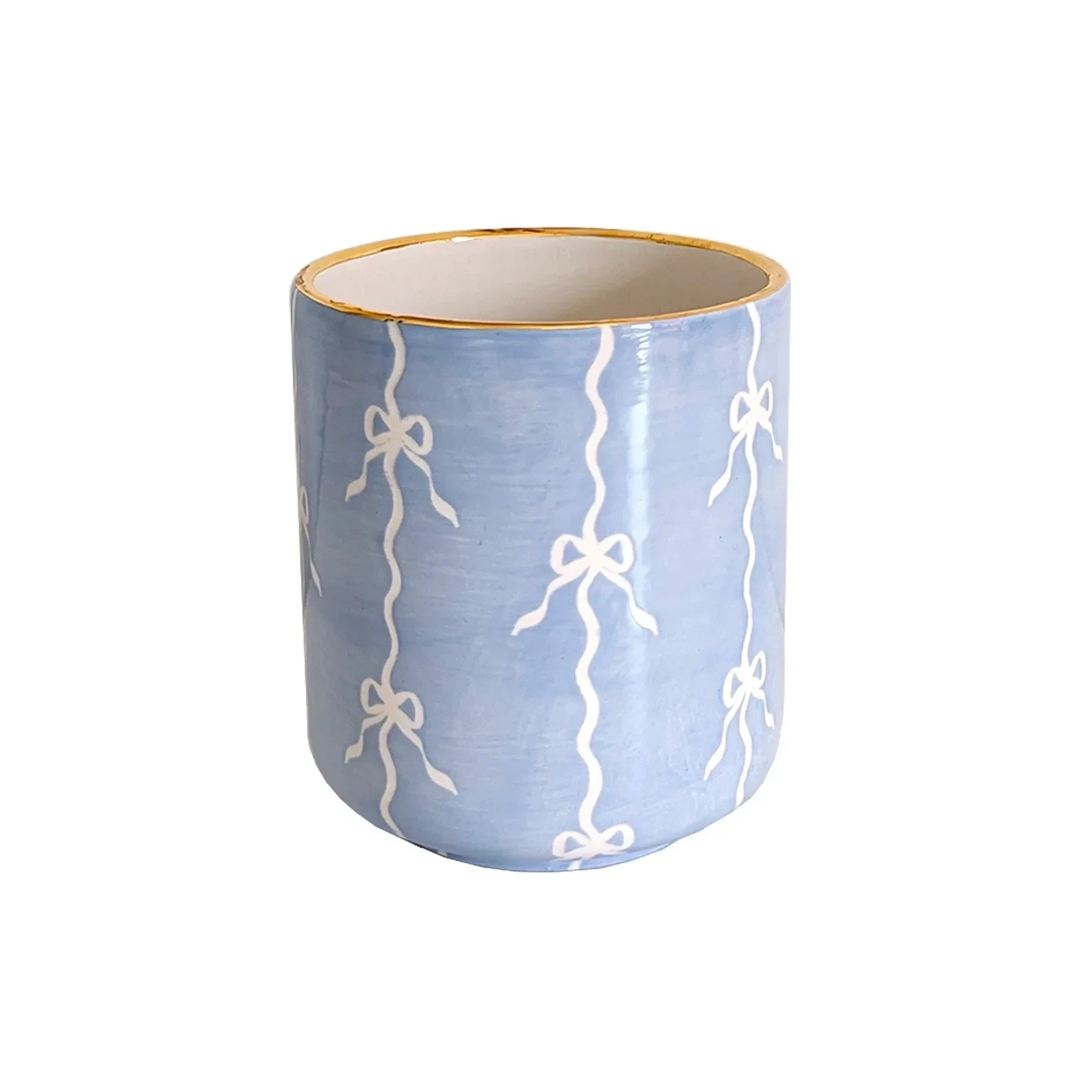 Bow Stripe Vase with 22K Gold Accent - The Mayfair Hall