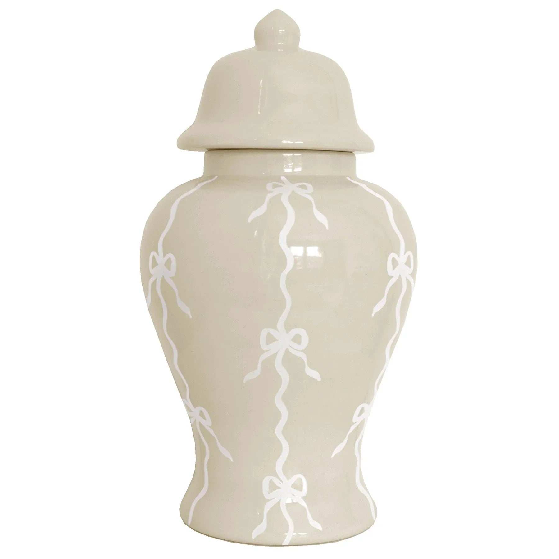 Bow Stripe Ginger Jars in Beige - The Mayfair Hall
