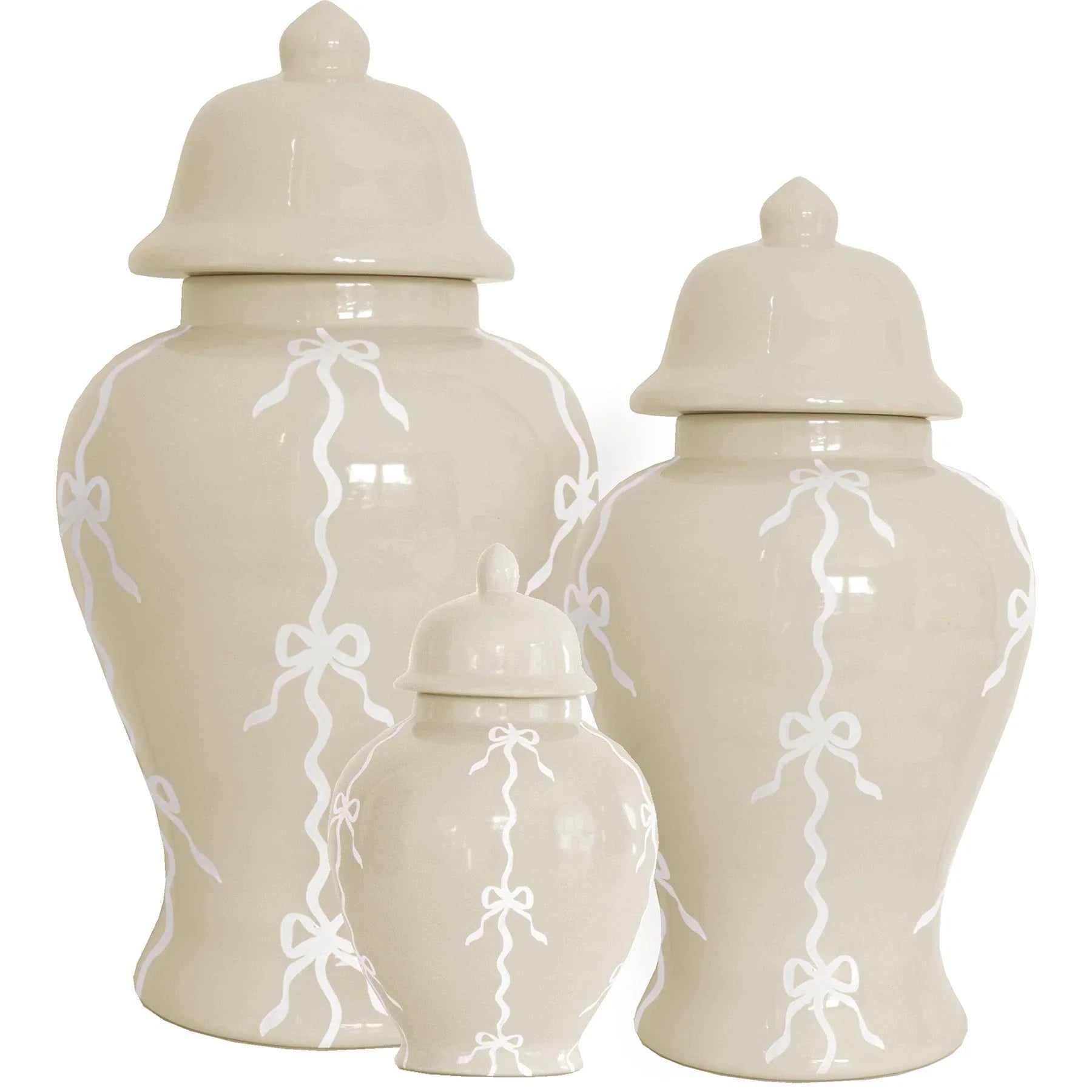 Bow Stripe Ginger Jars in Beige - The Mayfair Hall
