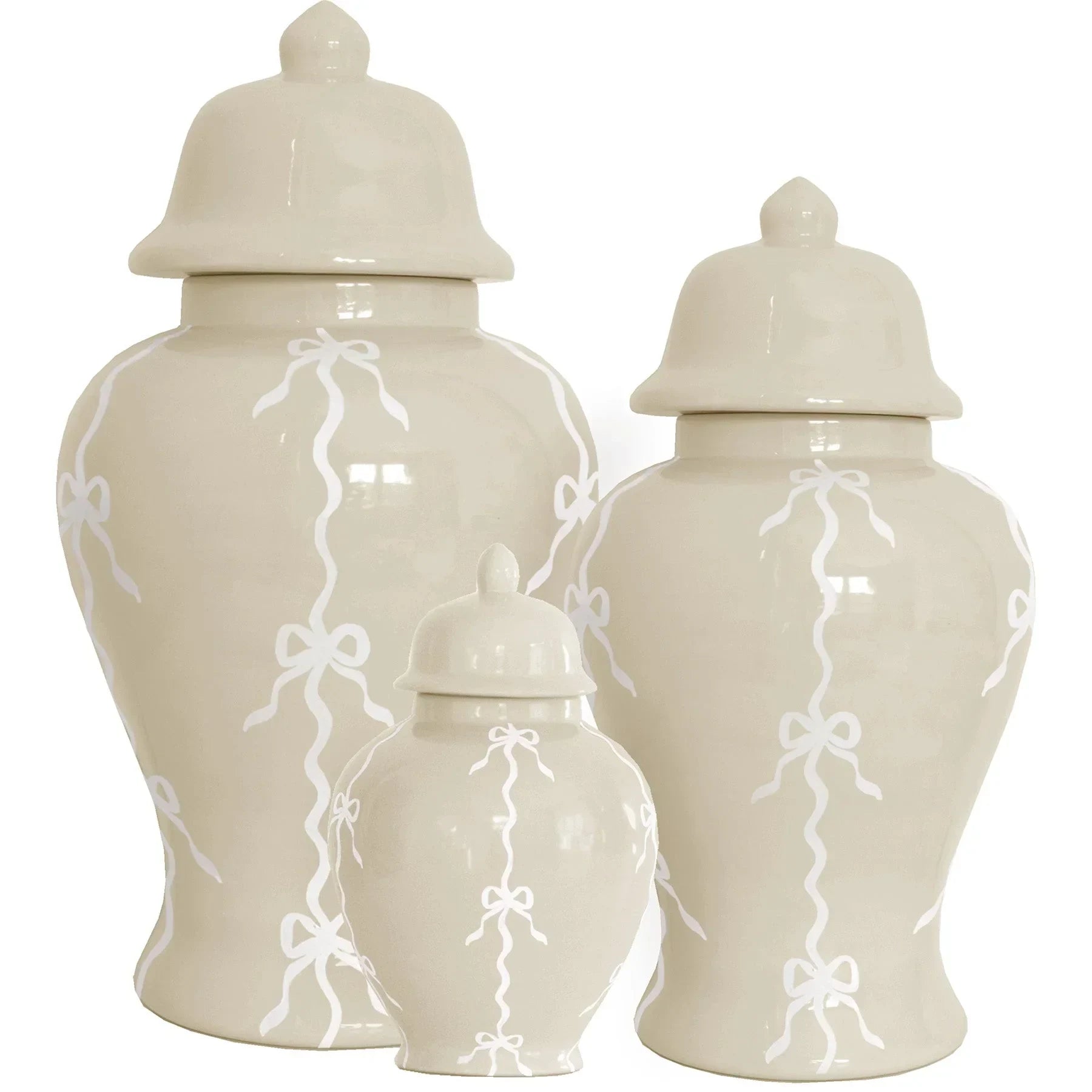 Bow Stripe Ginger Jars in Beige - The Mayfair Hall