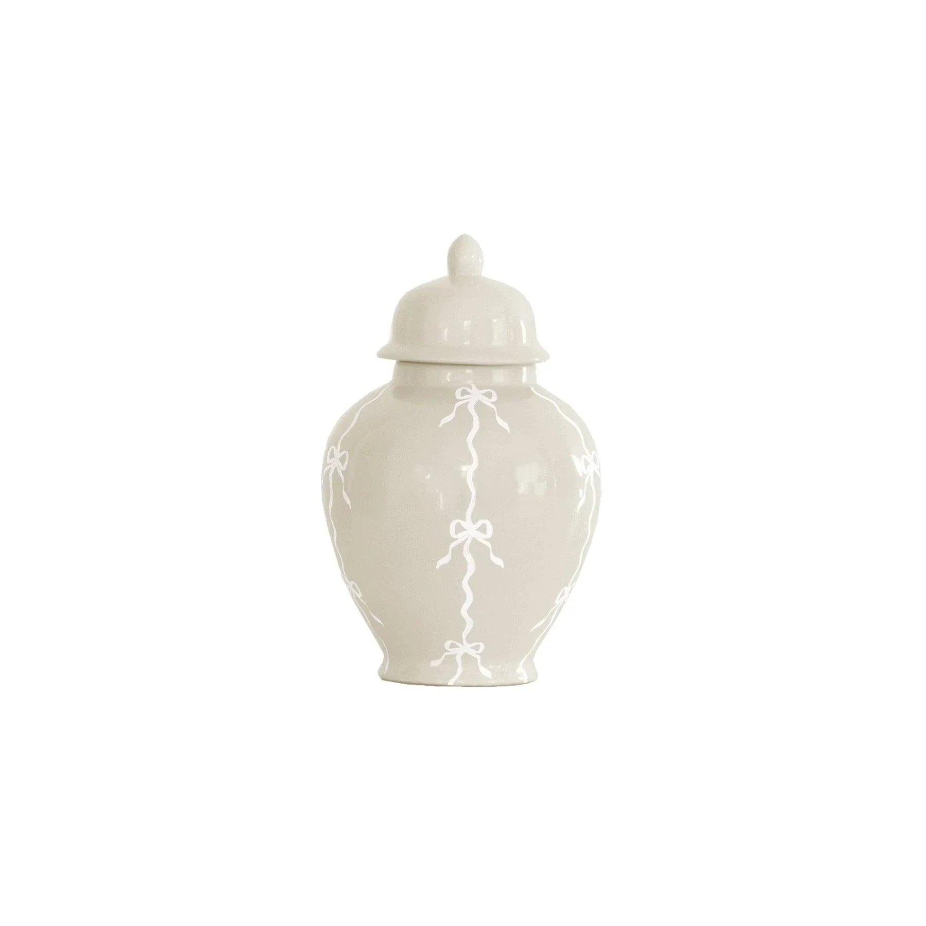 Bow Stripe Ginger Jars in Beige - The Mayfair Hall