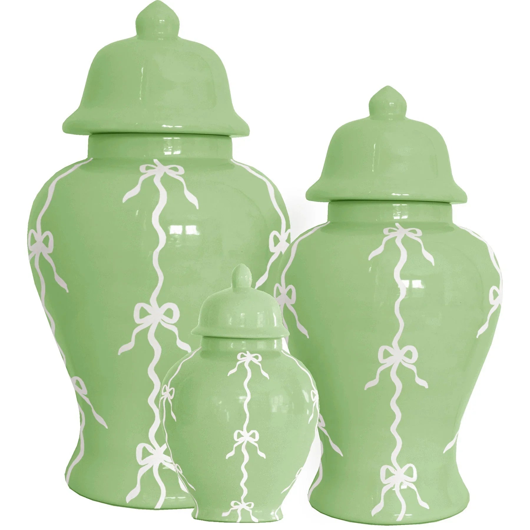Bow Stripe Ginger Jars in Cabbage Patch Green - The Mayfair Hall