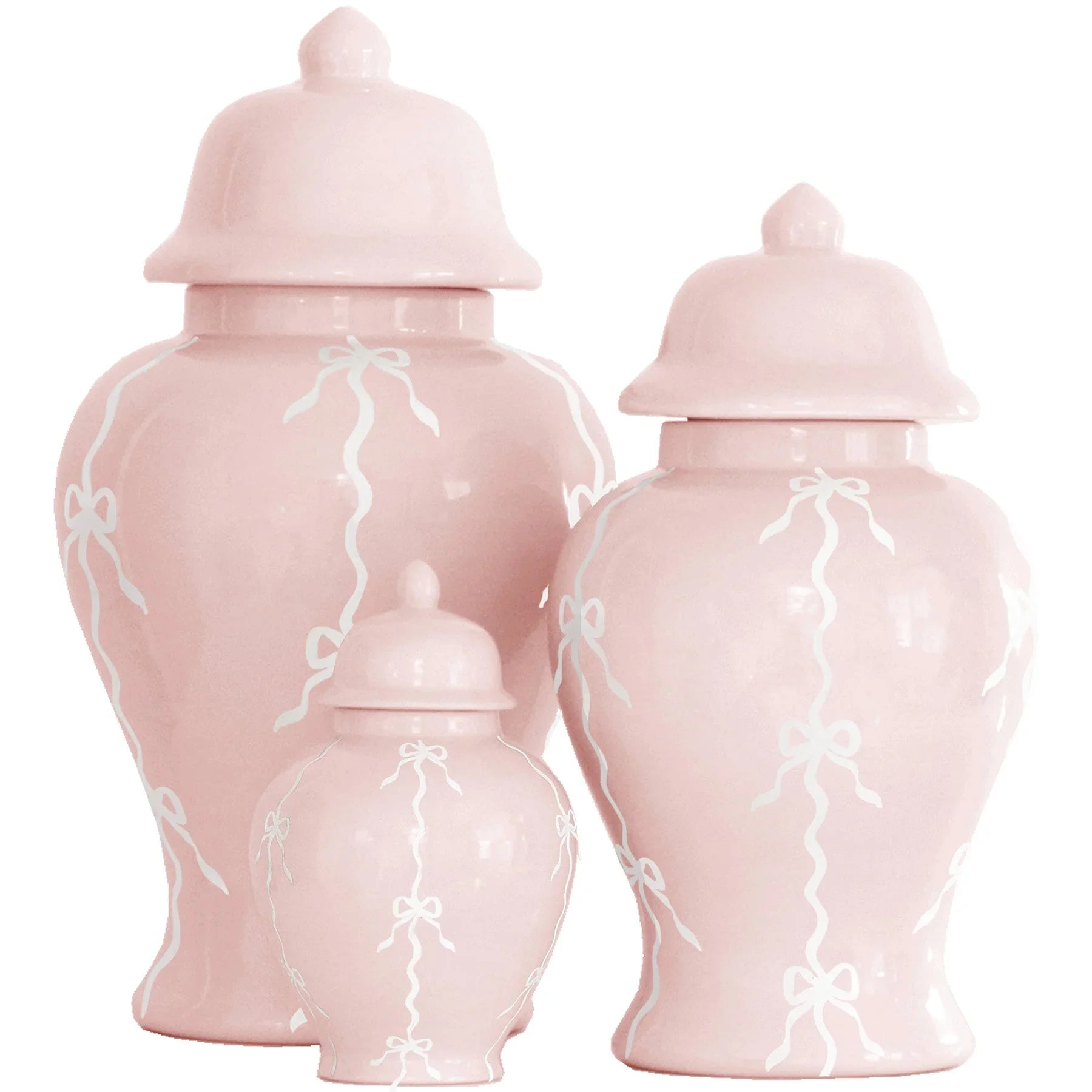 Bow Stripe Ginger Jars in Cherry Blossom Pink - The Mayfair Hall