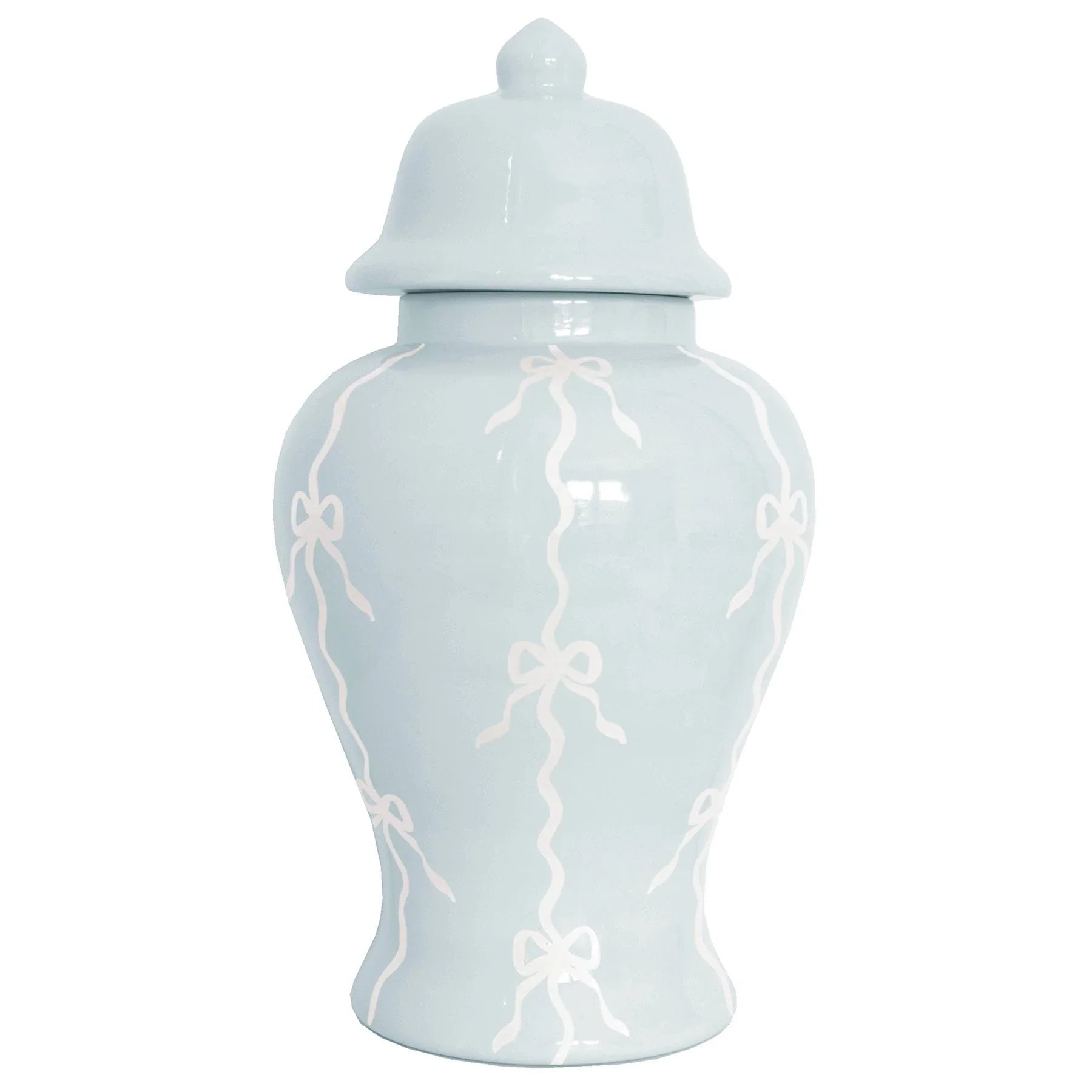 Bow Stripe Ginger Jars in Hydrangea Light Blue - The Mayfair Hall