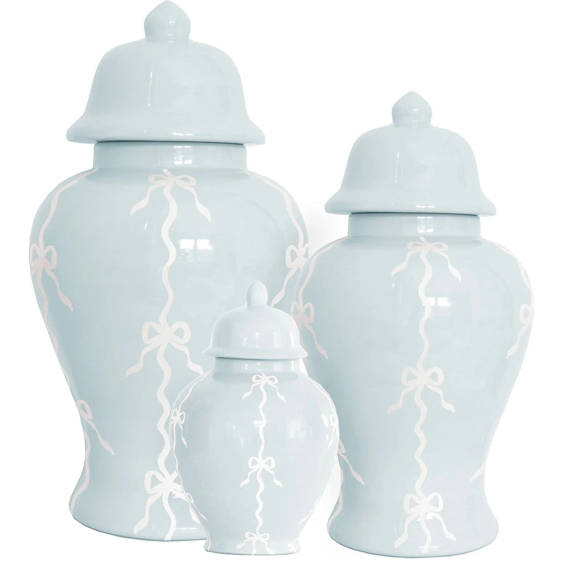 Bow Stripe Ginger Jars in Hydrangea Light Blue - The Mayfair Hall