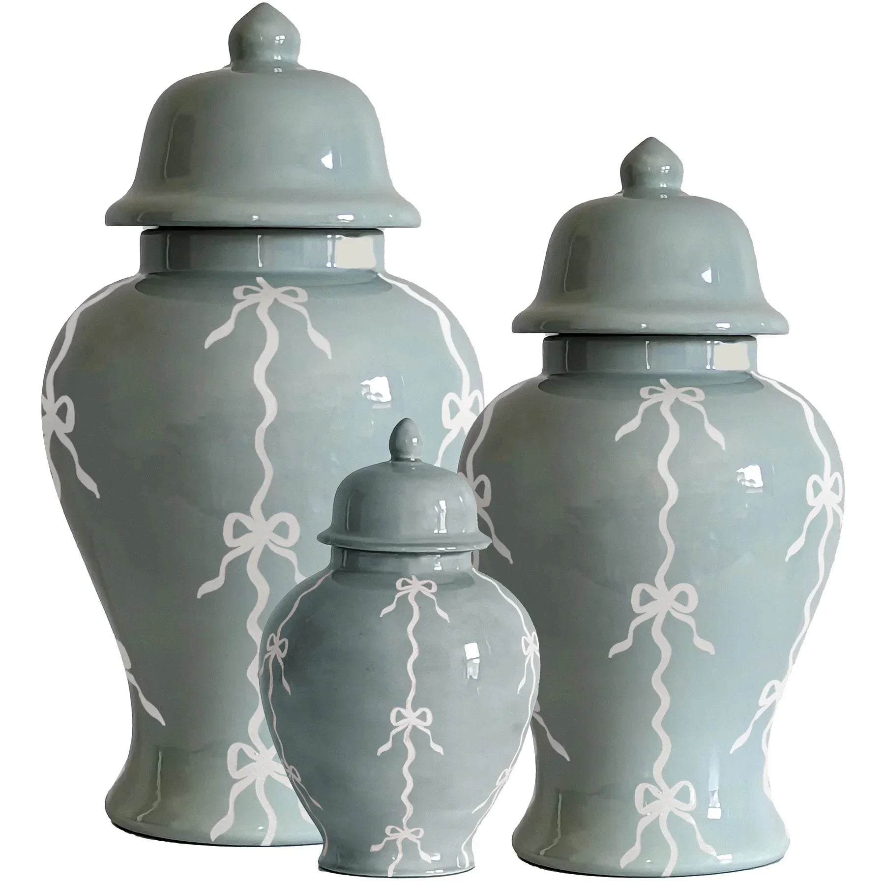 Bow Stripe Ginger Jars in Lamb's Ear Blue - The Mayfair Hall