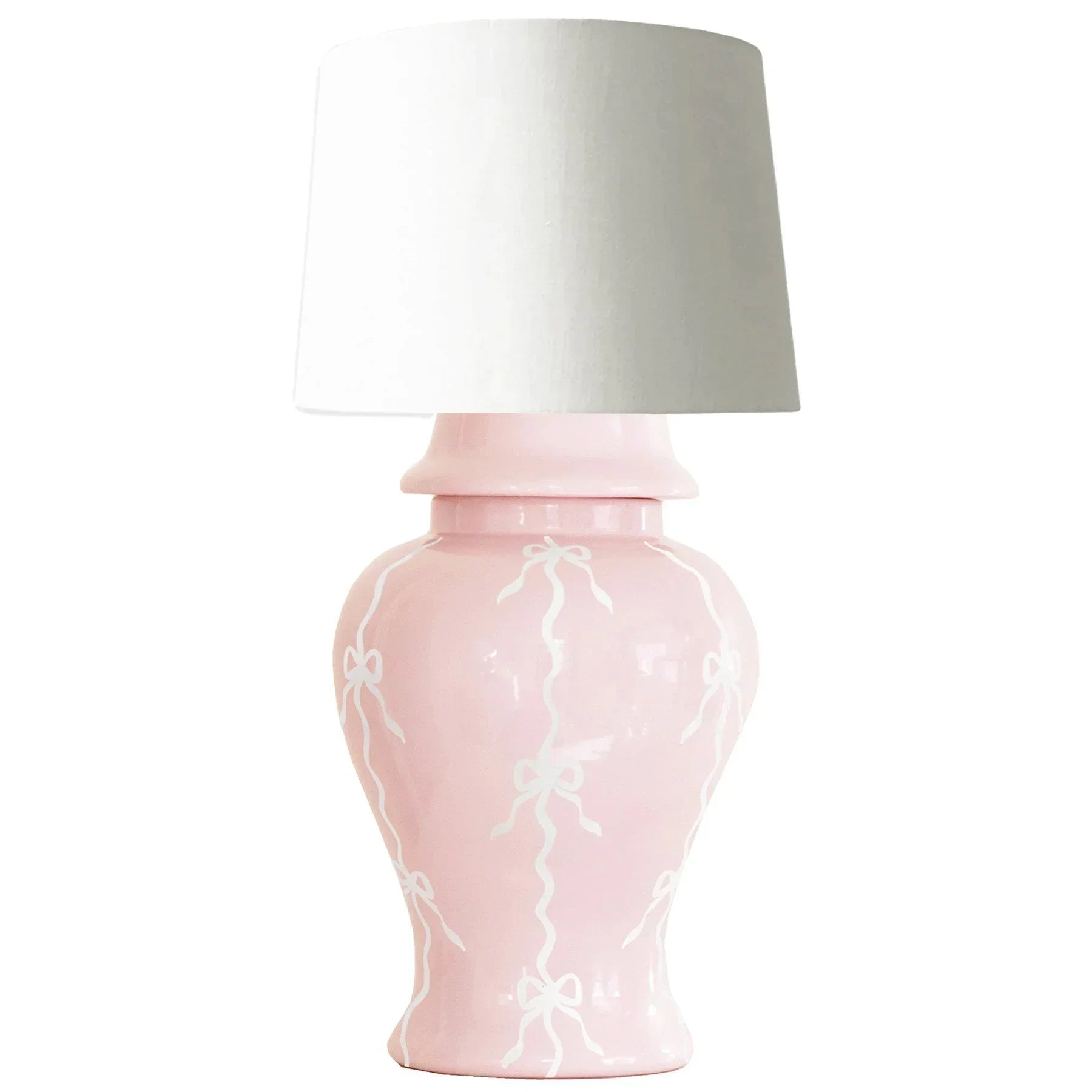Bow Stripe Ginger Jar Lamp in Cherry Blossom Pink - The Mayfair Hall
