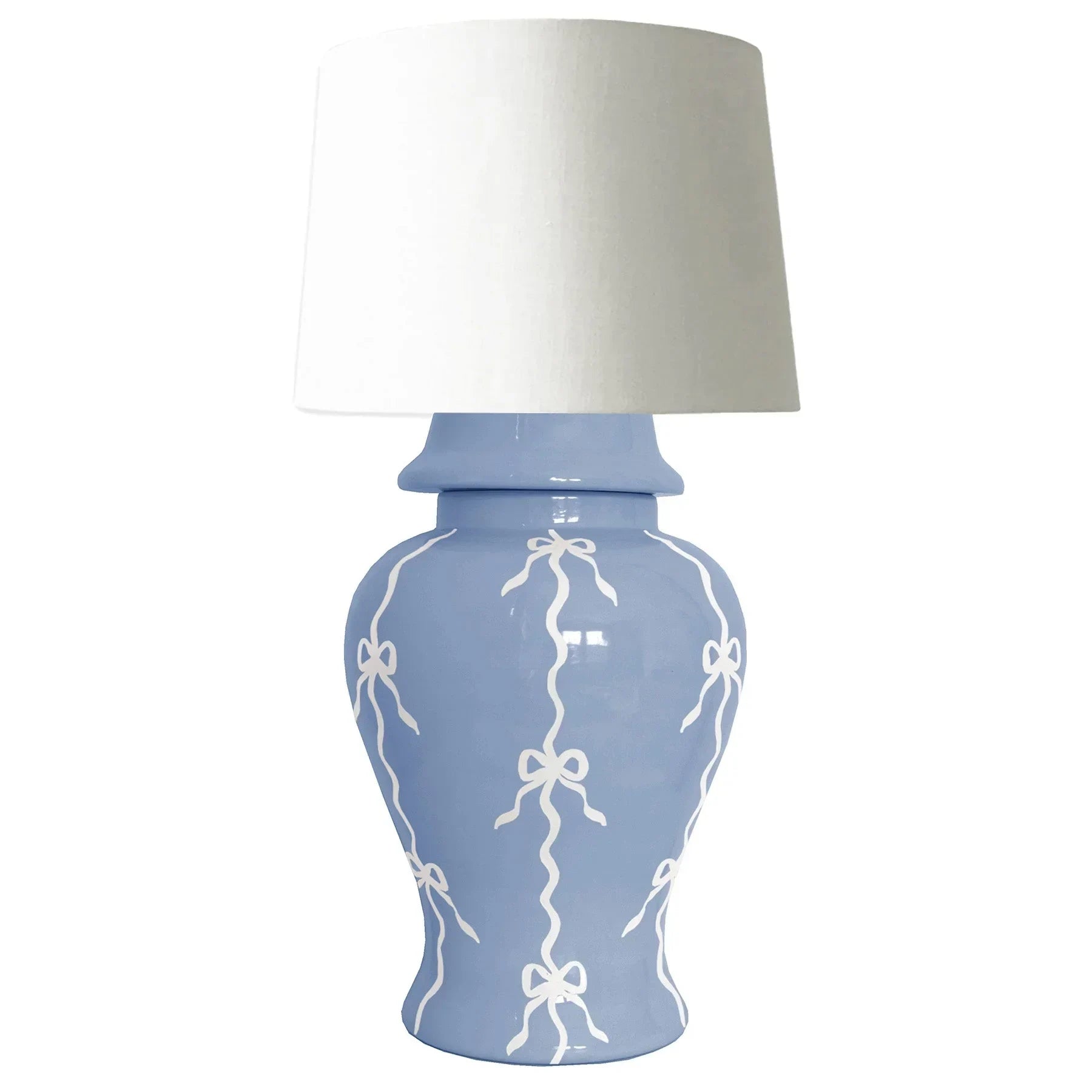 Bow Stripe Ginger Jar Lamp in French Blue - The Mayfair Hall