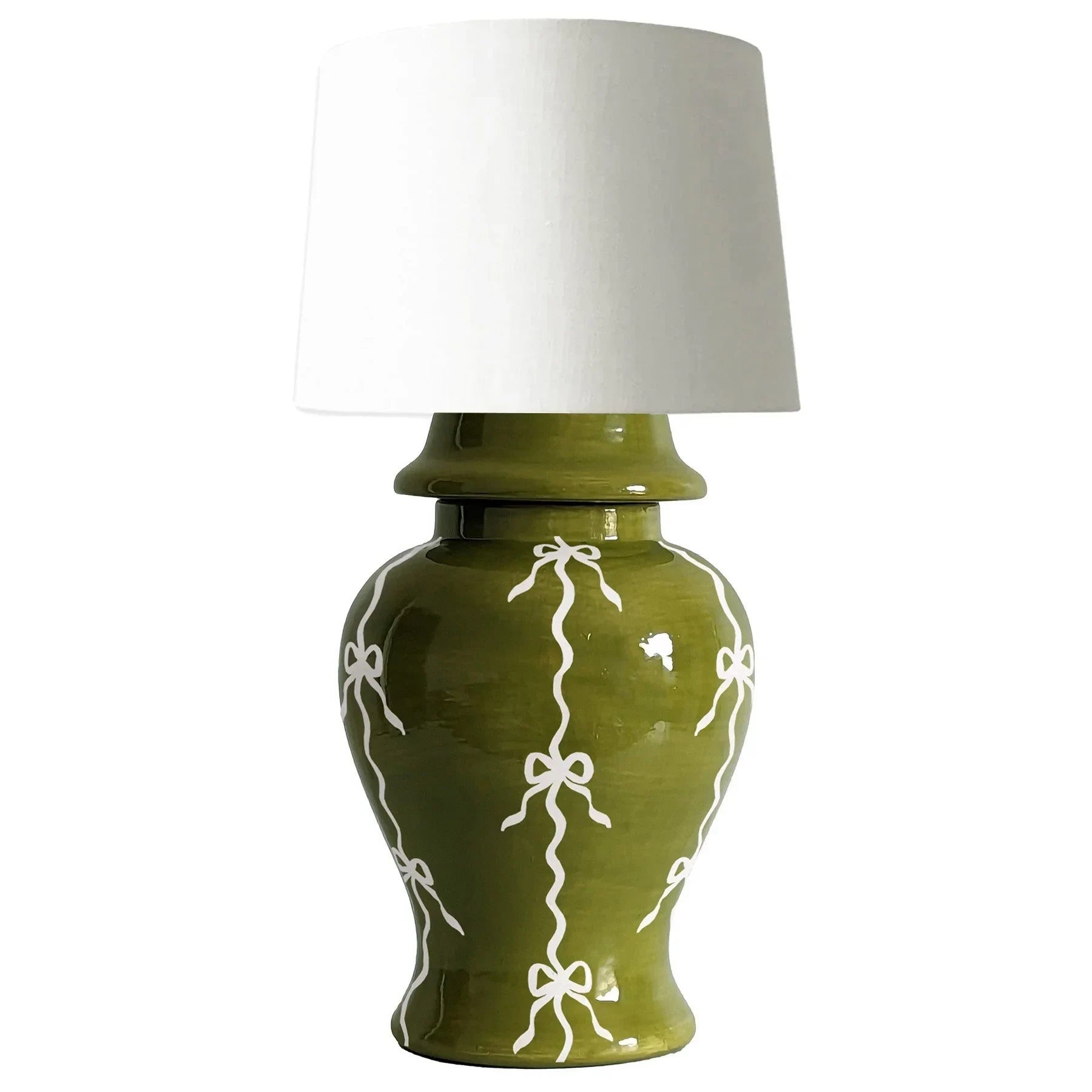 Bow Stripe Ginger Jar Lamp in Moss Green - The Mayfair Hall