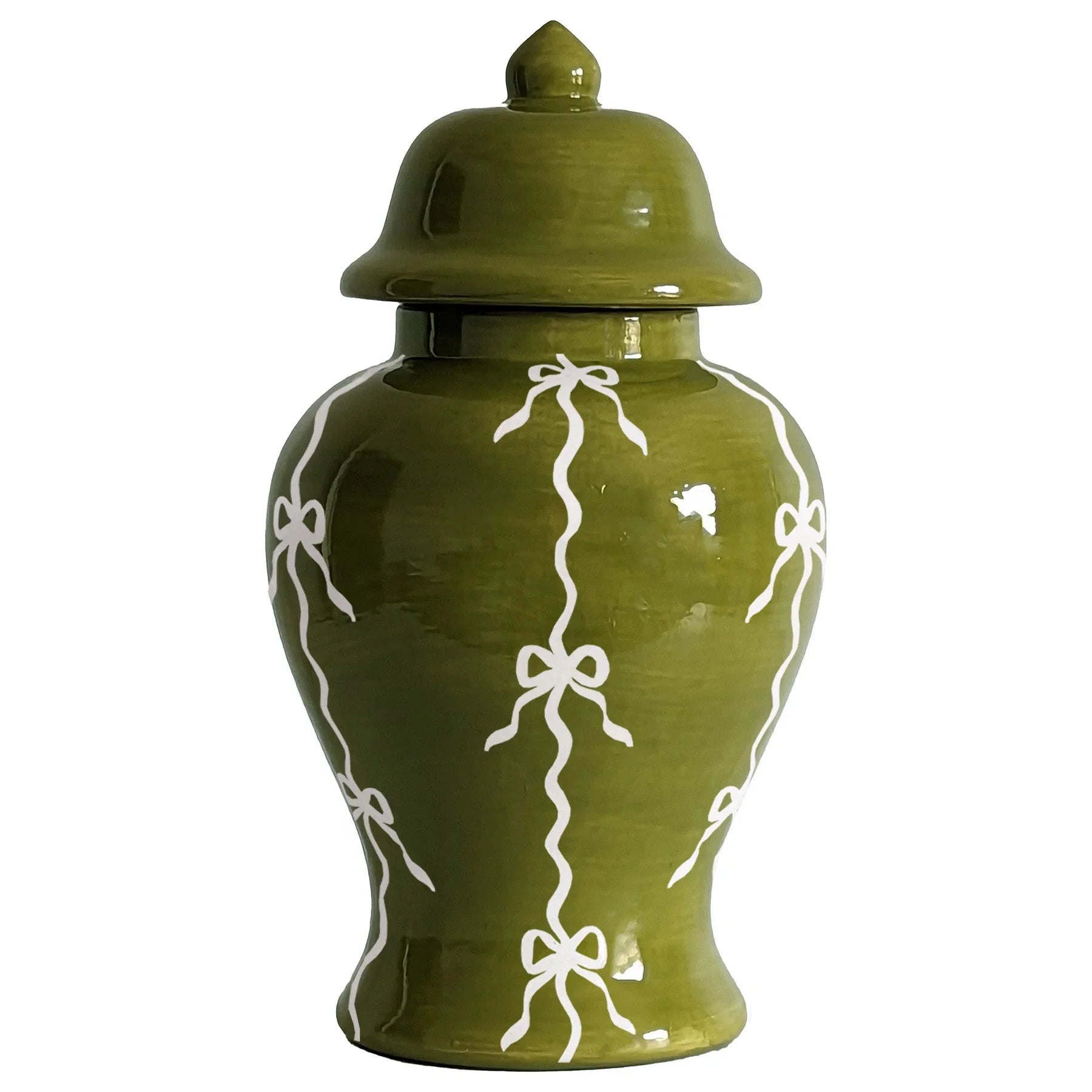 Bow Stripe Ginger Jars in Moss Green - The Mayfair Hall