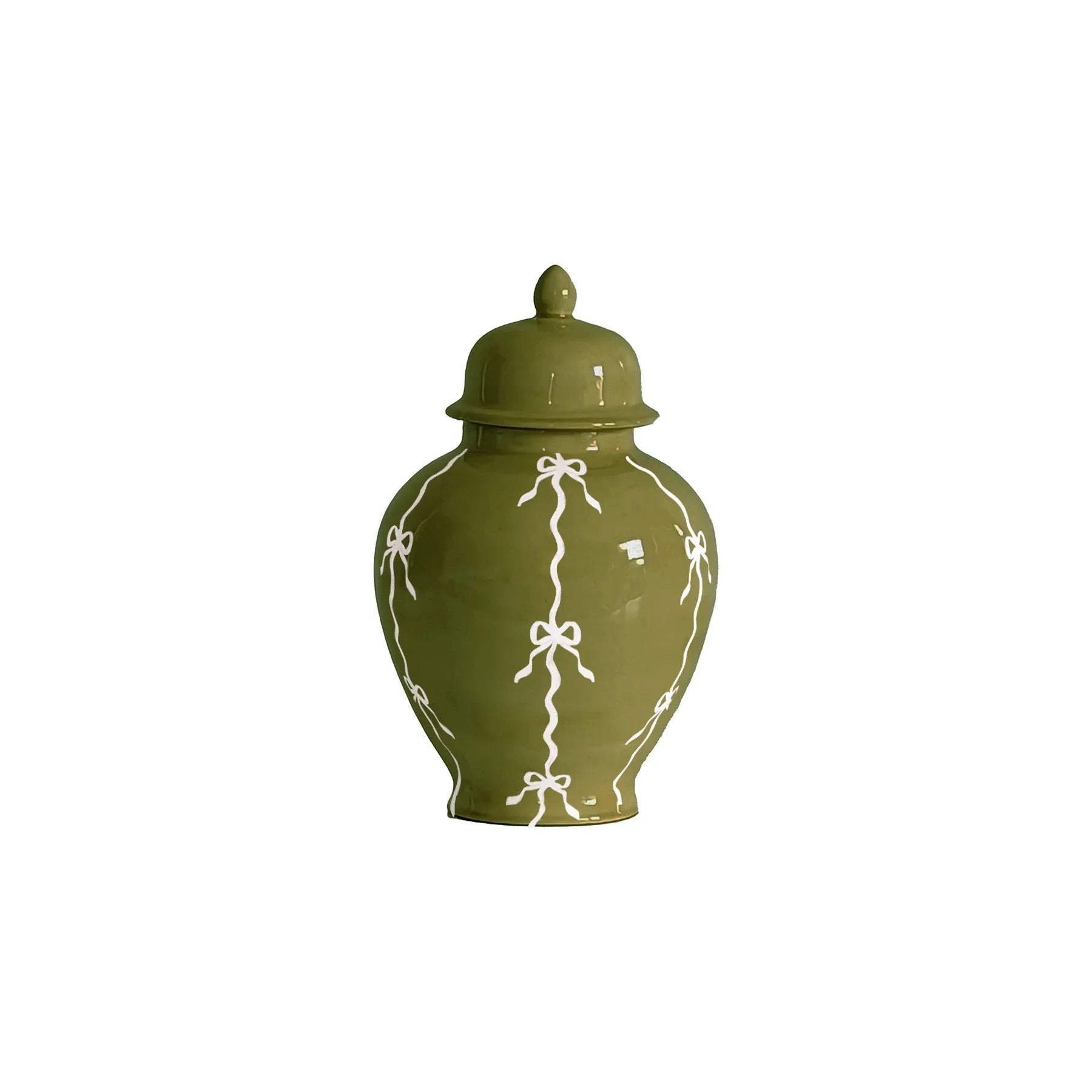 Bow Stripe Ginger Jars in Moss Green - The Mayfair Hall