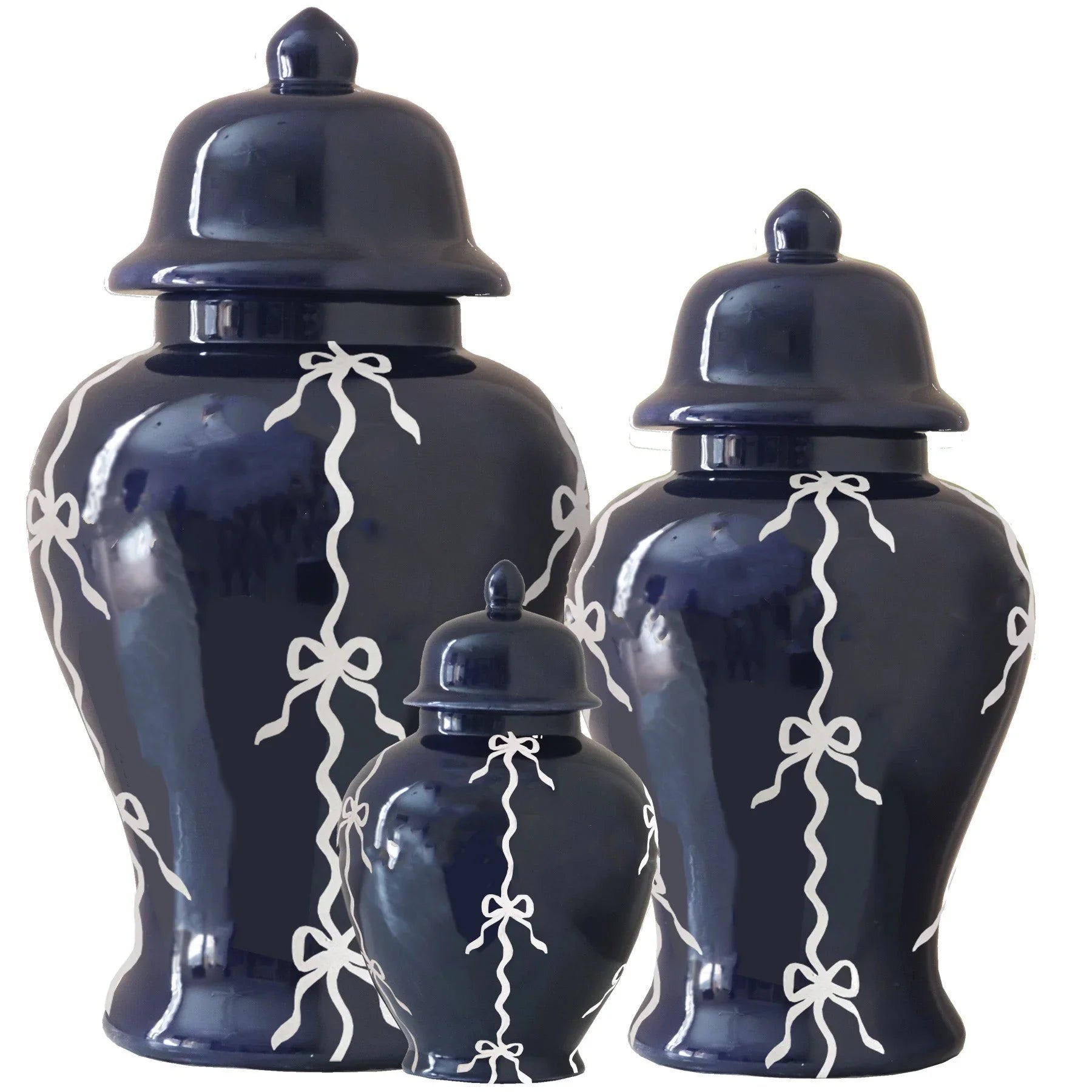 Bow Stripe Ginger Jars in Navy Blue - The Mayfair Hall