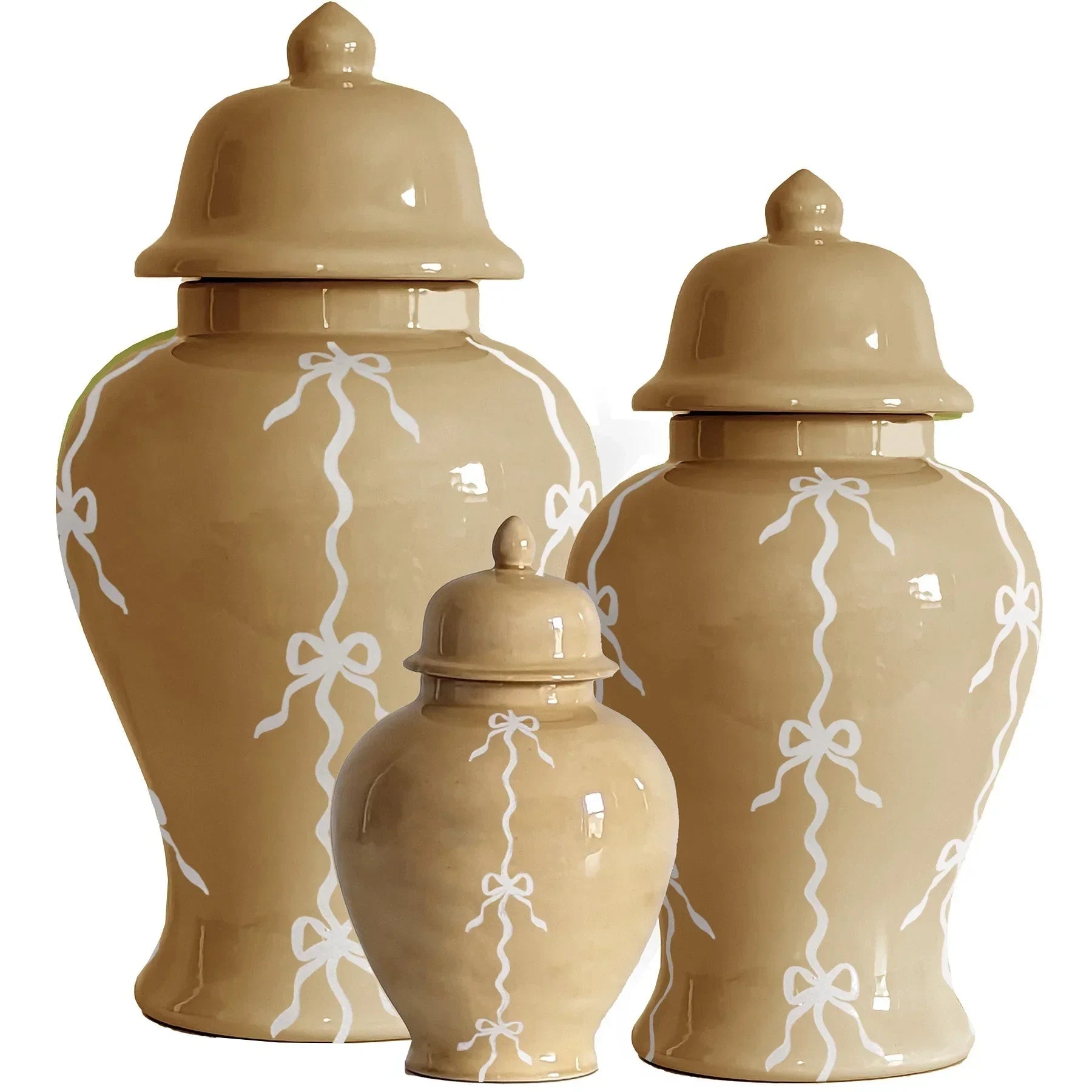 Bow Stripe Ginger Jars in Sand - The Mayfair Hall